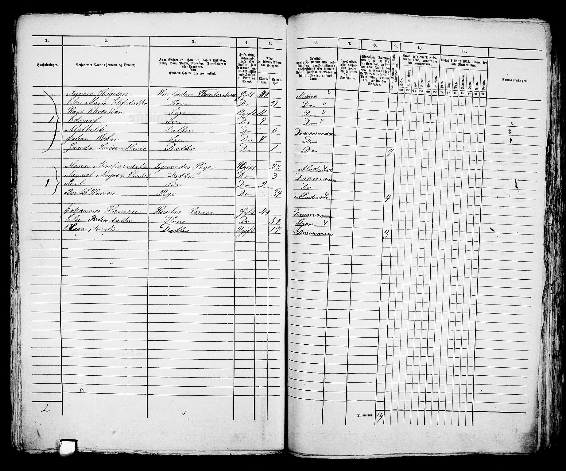 RA, 1865 census for Bragernes in Drammen, 1865, p. 1130