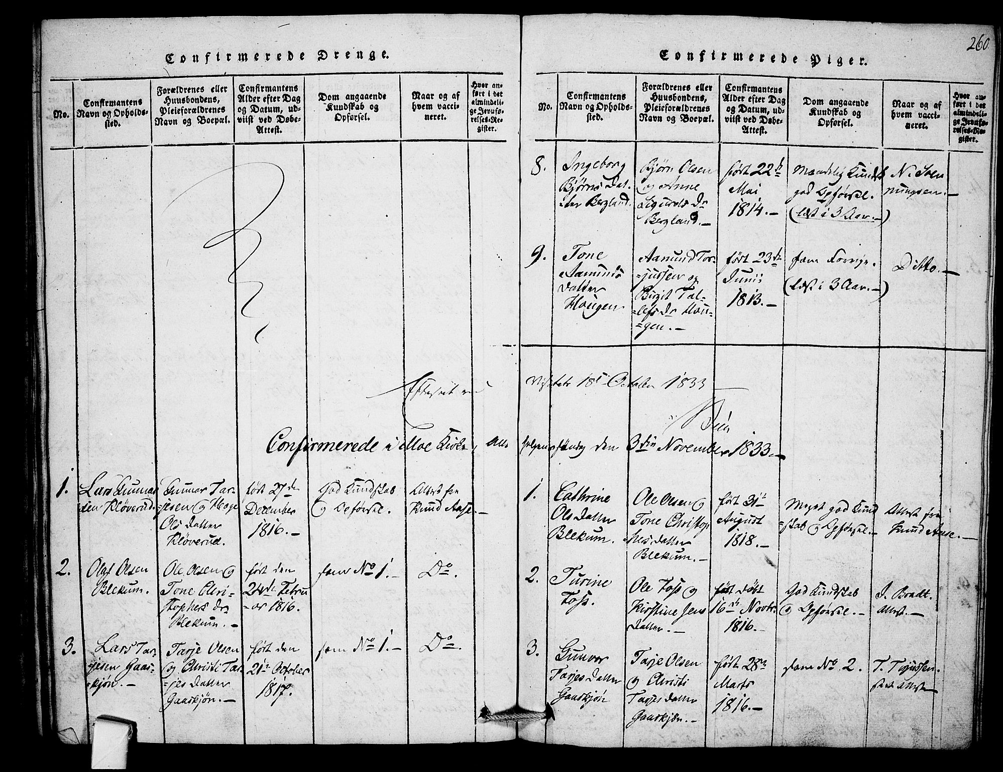 Mo kirkebøker, SAKO/A-286/F/Fb/L0001: Parish register (official) no. II 1, 1814-1844, p. 260