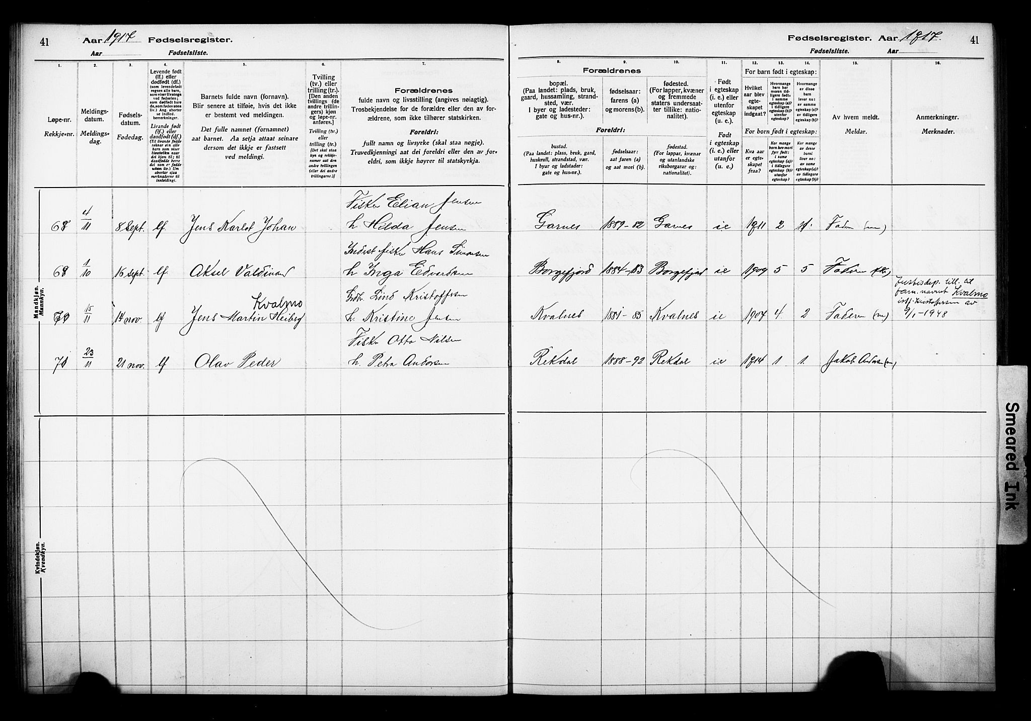 Ministerialprotokoller, klokkerbøker og fødselsregistre - Nordland, AV/SAT-A-1459/880/L1145: Birth register no. 880.II.4.1, 1916-1929, p. 41