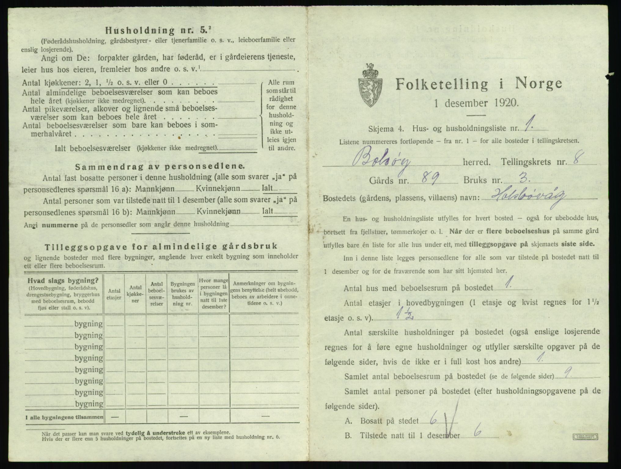 SAT, 1920 census for Bolsøy, 1920, p. 1295