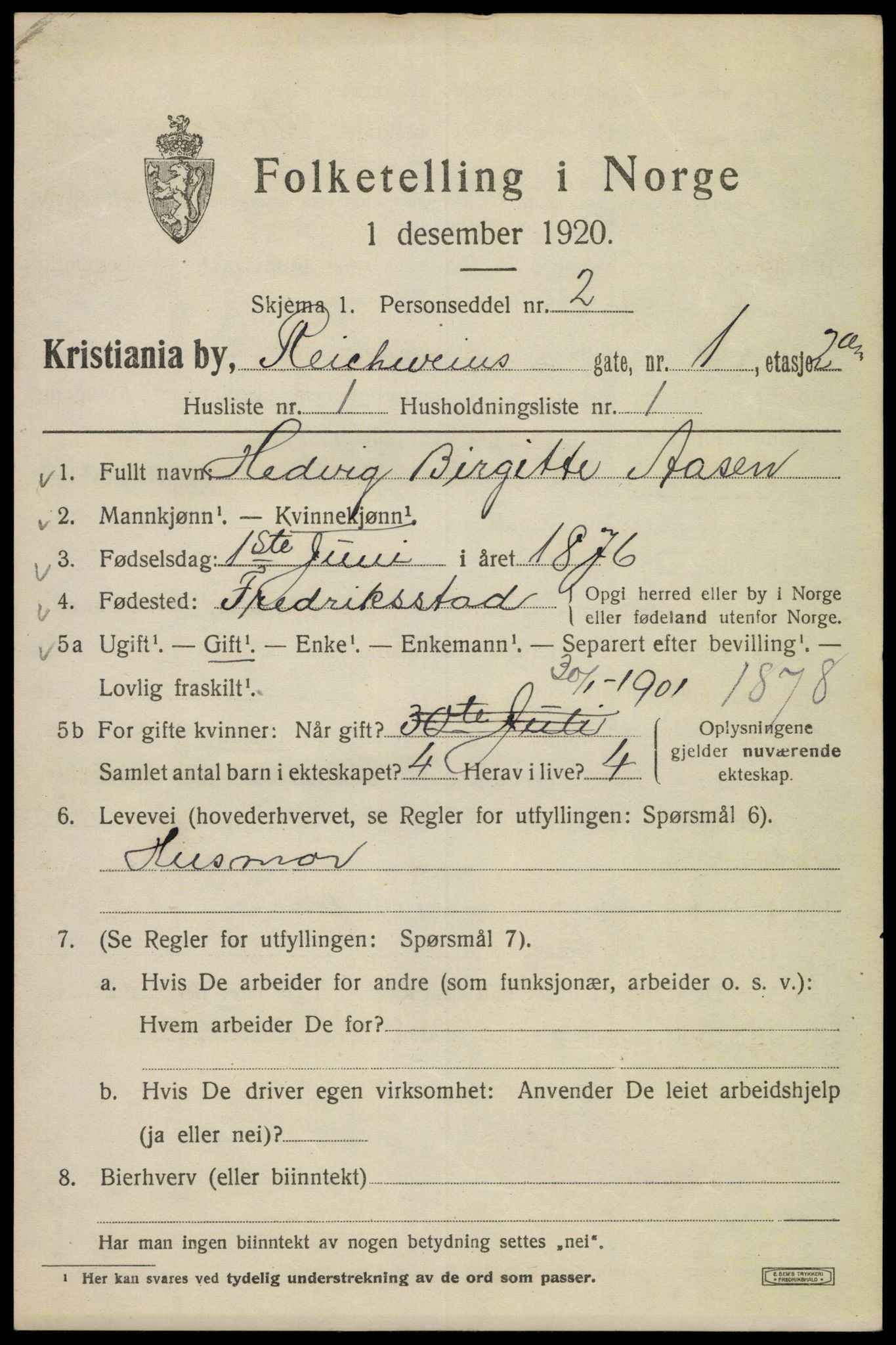 SAO, 1920 census for Kristiania, 1920, p. 461165