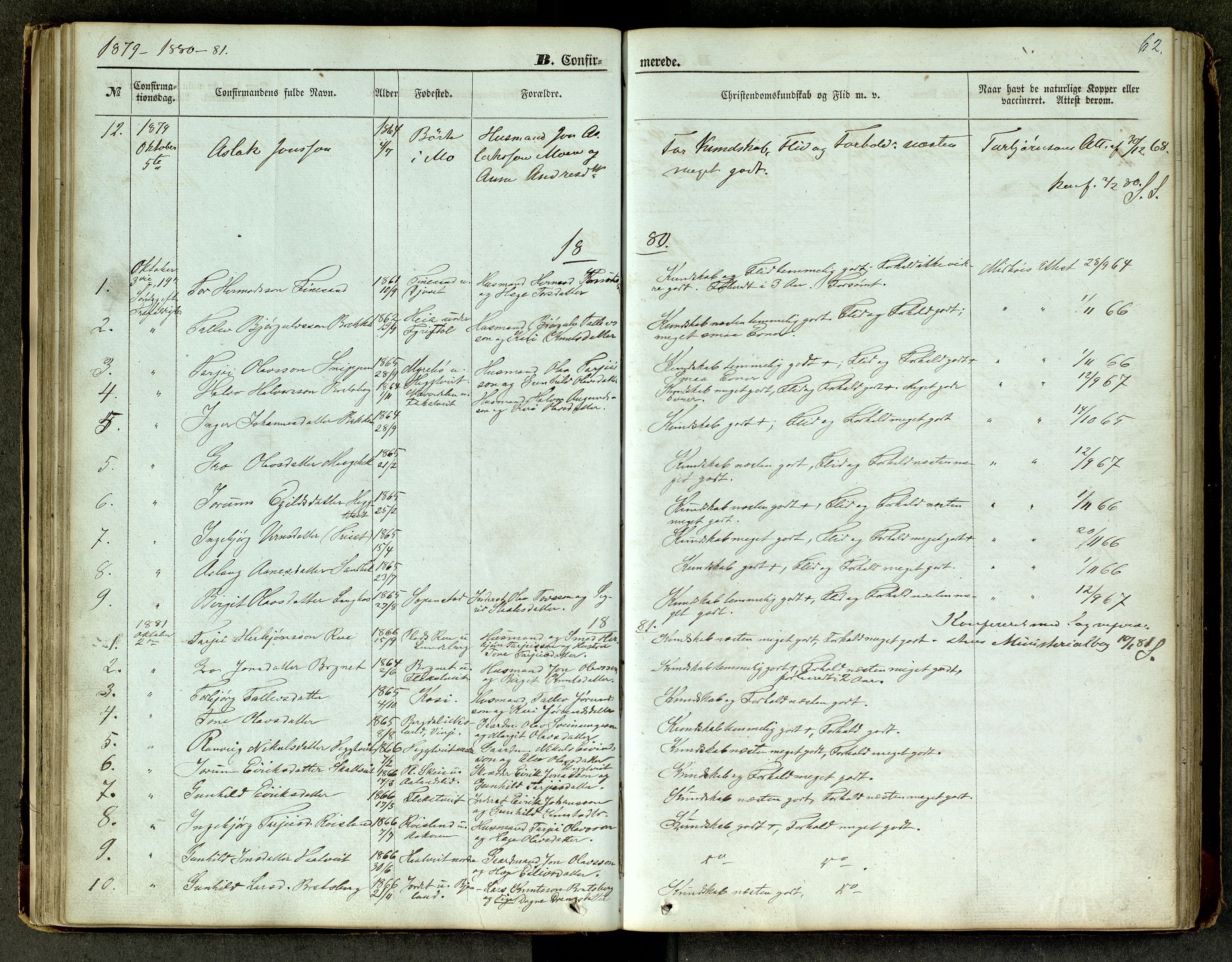 Lårdal kirkebøker, SAKO/A-284/G/Ga/L0002: Parish register (copy) no. I 2, 1861-1890, p. 62