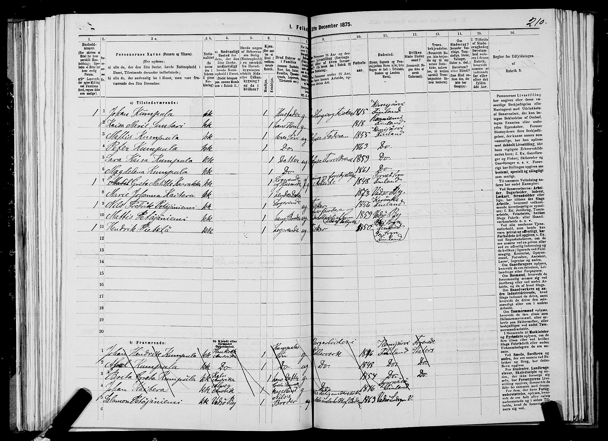 SATØ, 1875 census for 2029L Vadsø/Vadsø, 1875, p. 1210