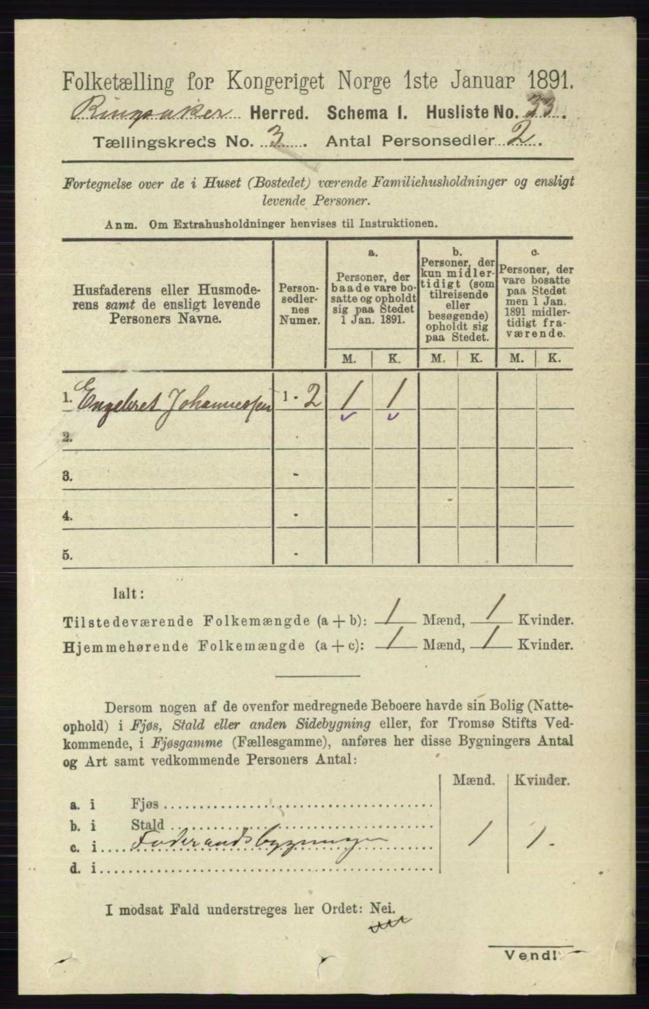 RA, 1891 census for 0412 Ringsaker, 1891, p. 1194