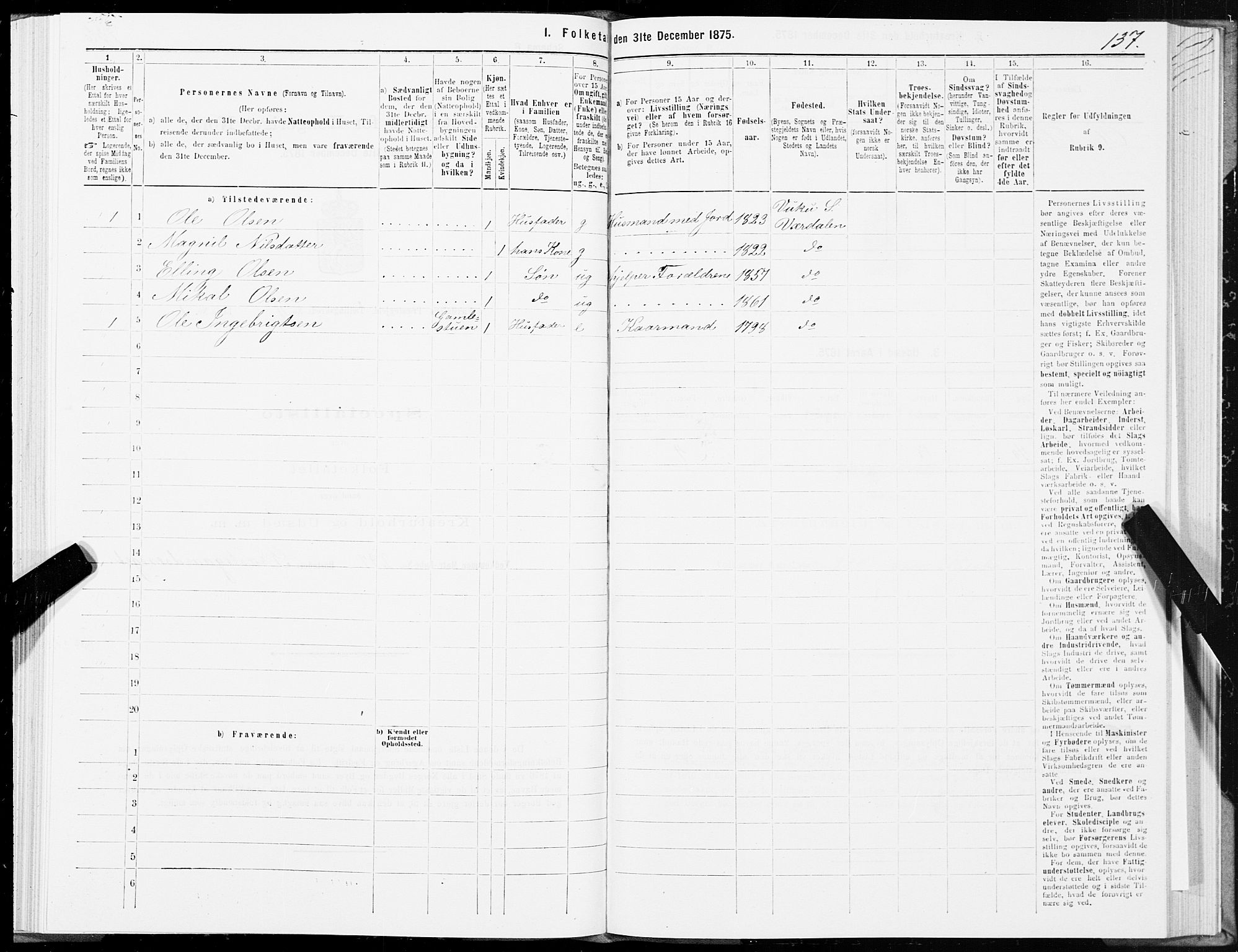 SAT, 1875 census for 1721P Verdal, 1875, p. 6137