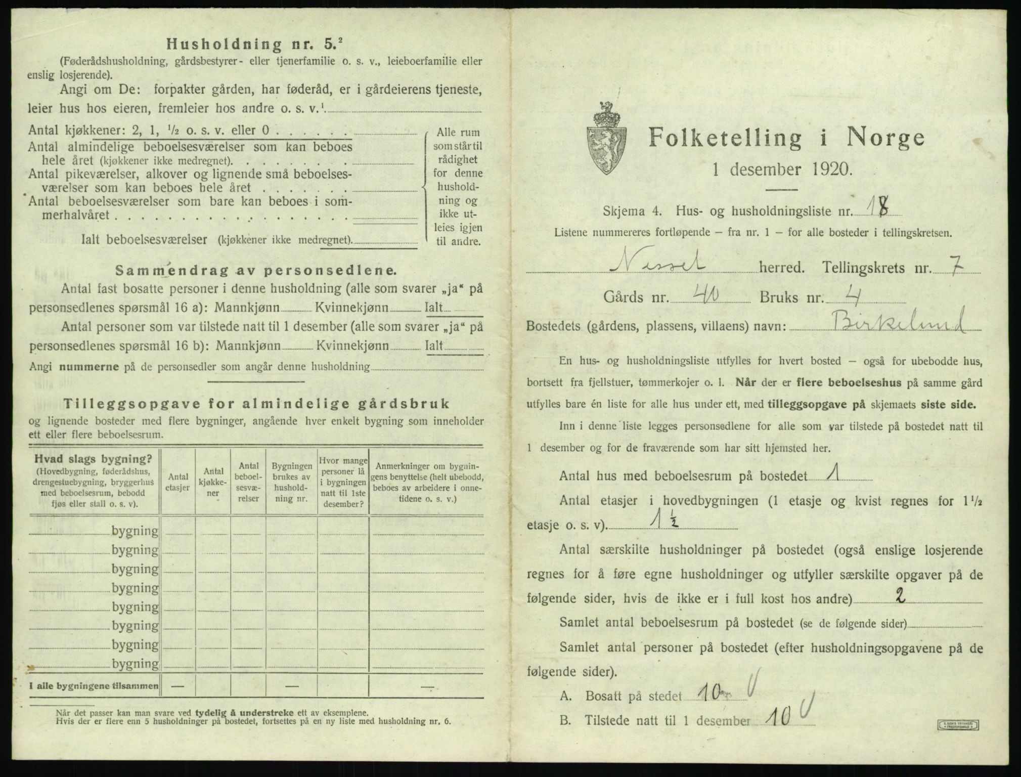 SAT, 1920 census for Nesset, 1920, p. 544