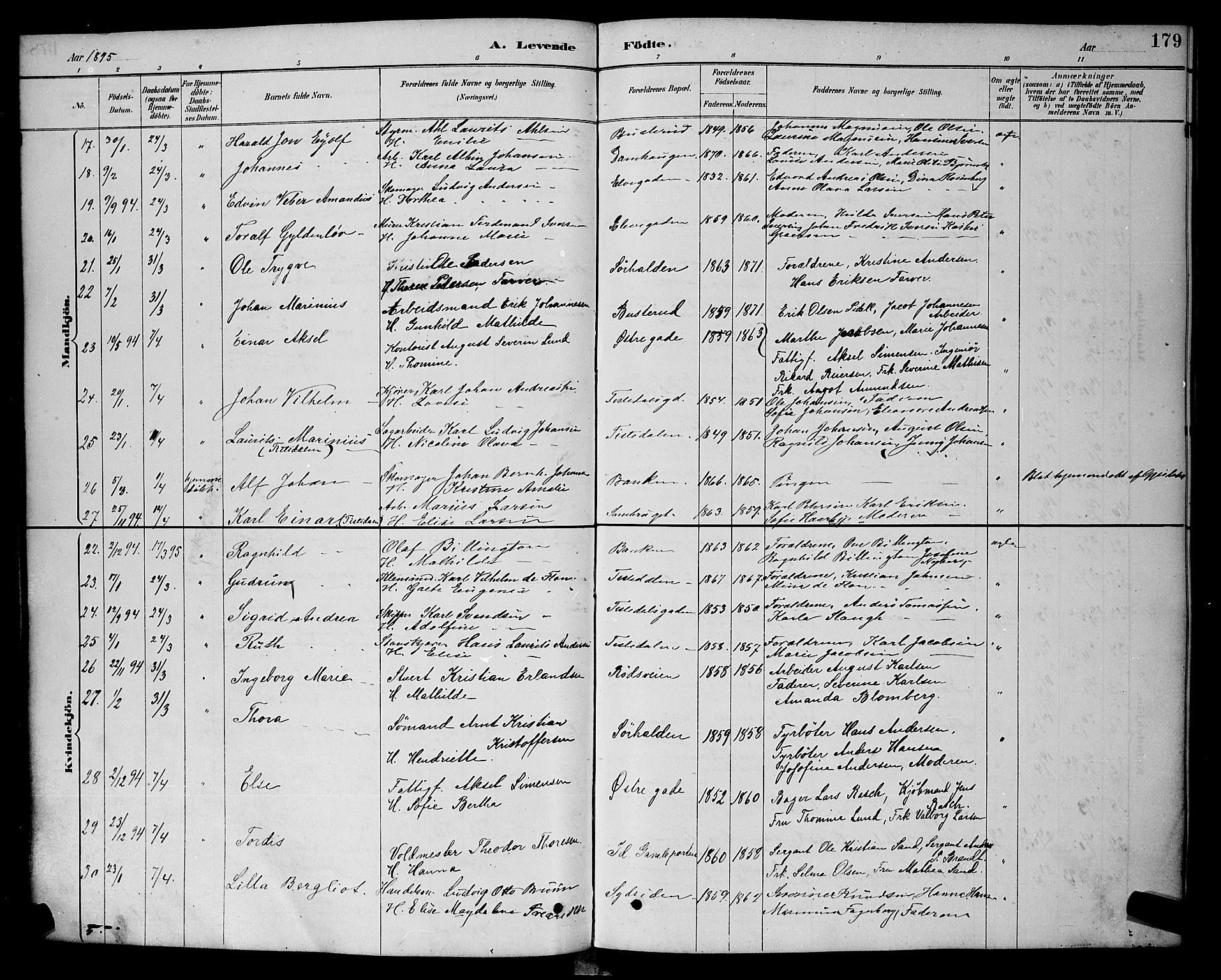 Halden prestekontor Kirkebøker, SAO/A-10909/G/Ga/L0008: Parish register (copy) no. 8, 1885-1899, p. 179