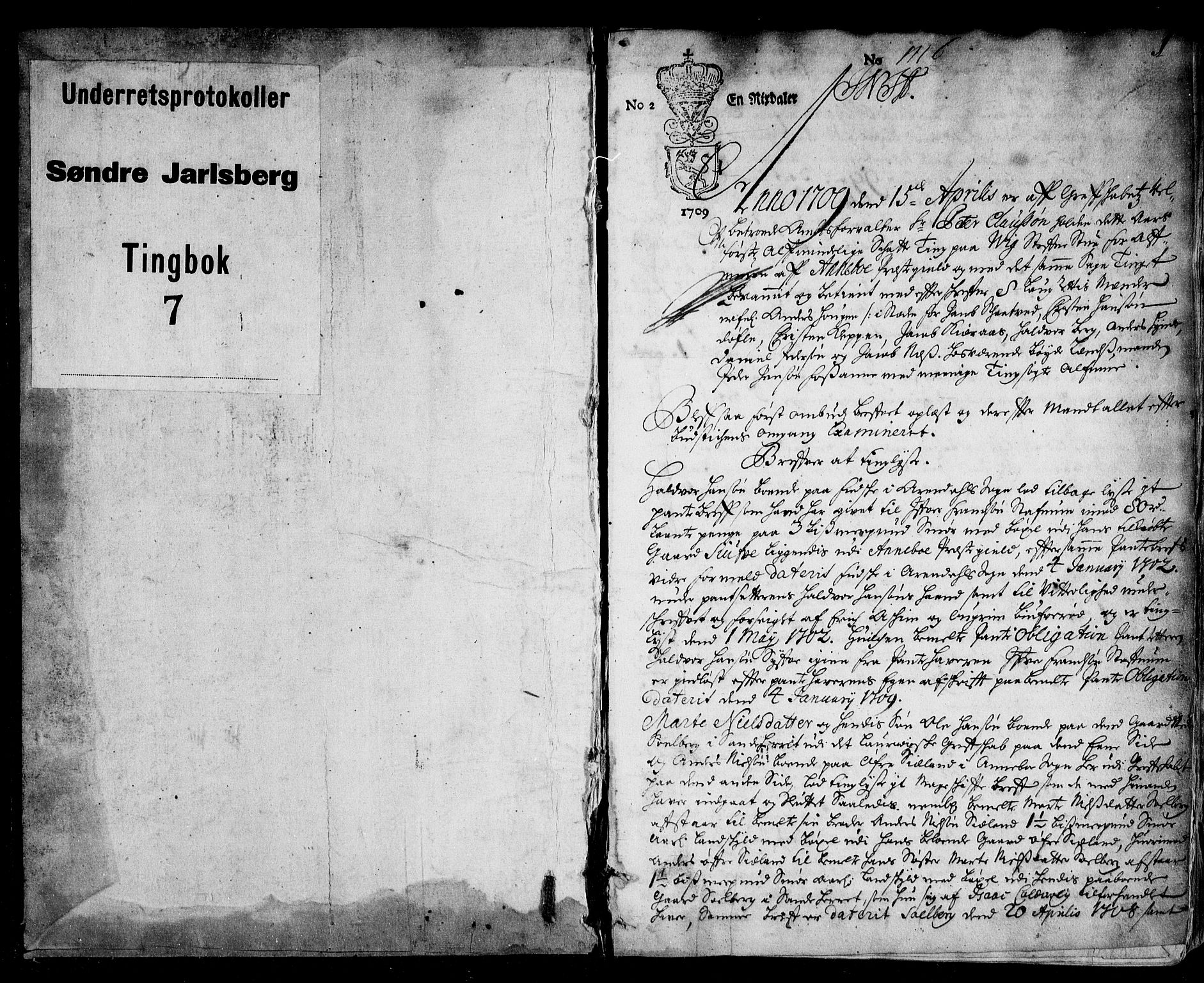 Søndre Jarlsberg sorenskriveri, SAKO/A-129/F/Fa/L0007: Tingbok, 1709-1711, p. 1