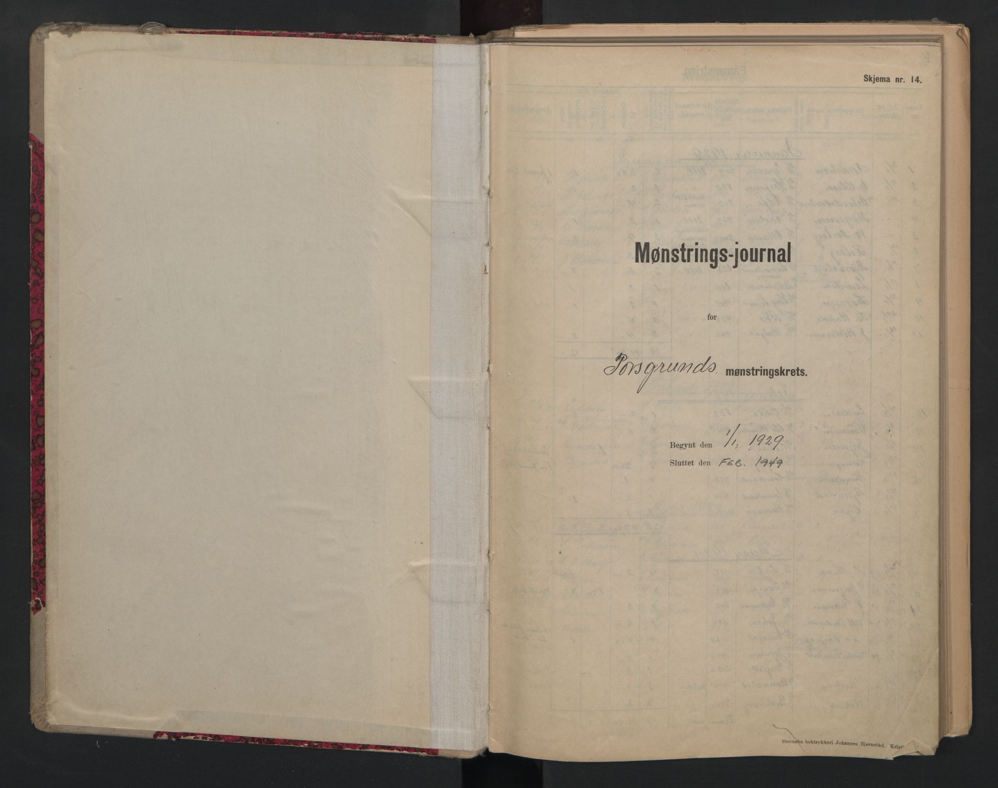 Porsgrunn innrulleringskontor, AV/SAKO-A-829/H/Ha/L0012: Mønstringsjournal, 1929-1949