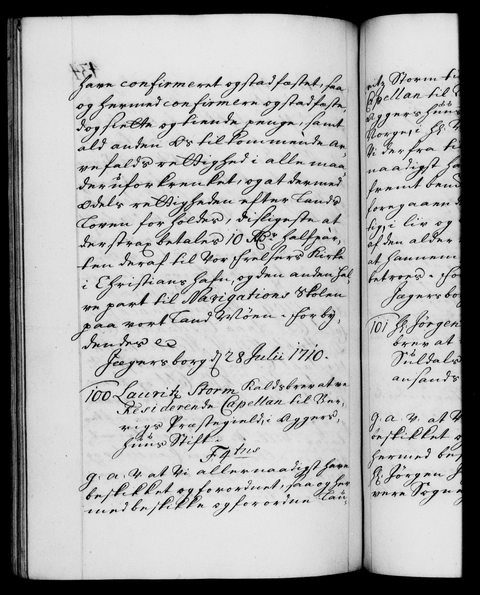 Danske Kanselli 1572-1799, AV/RA-EA-3023/F/Fc/Fca/Fcaa/L0020: Norske registre, 1708-1711, p. 434b