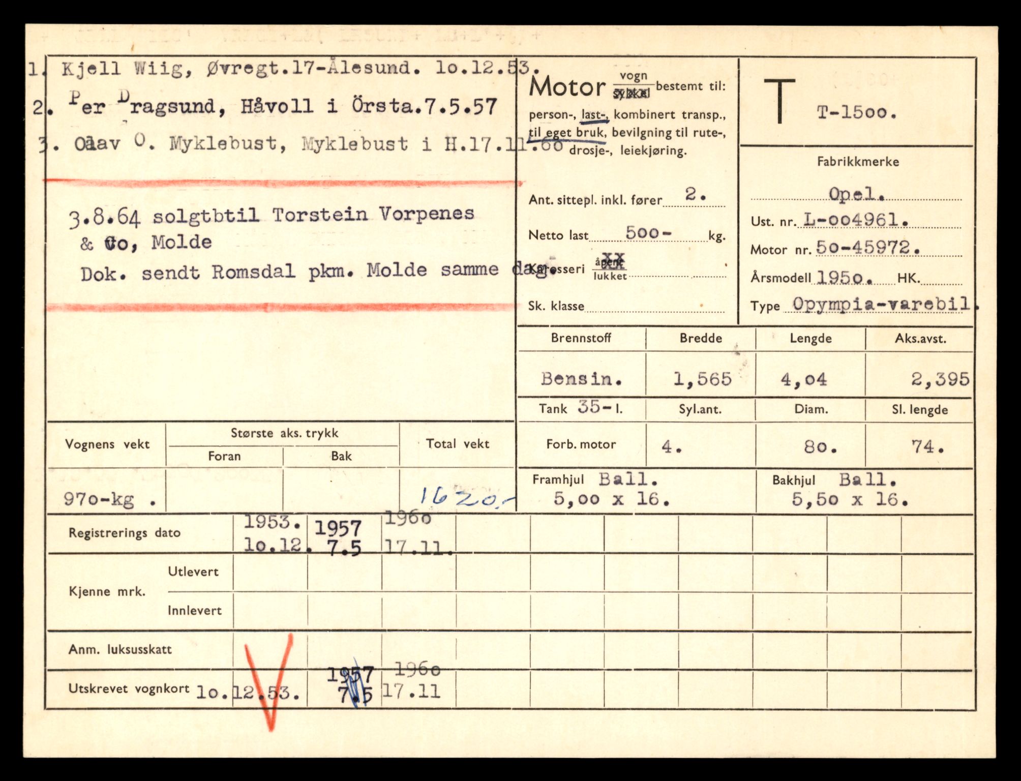 Møre og Romsdal vegkontor - Ålesund trafikkstasjon, AV/SAT-A-4099/F/Fe/L0013: Registreringskort for kjøretøy T 1451 - T 1564, 1927-1998, p. 923