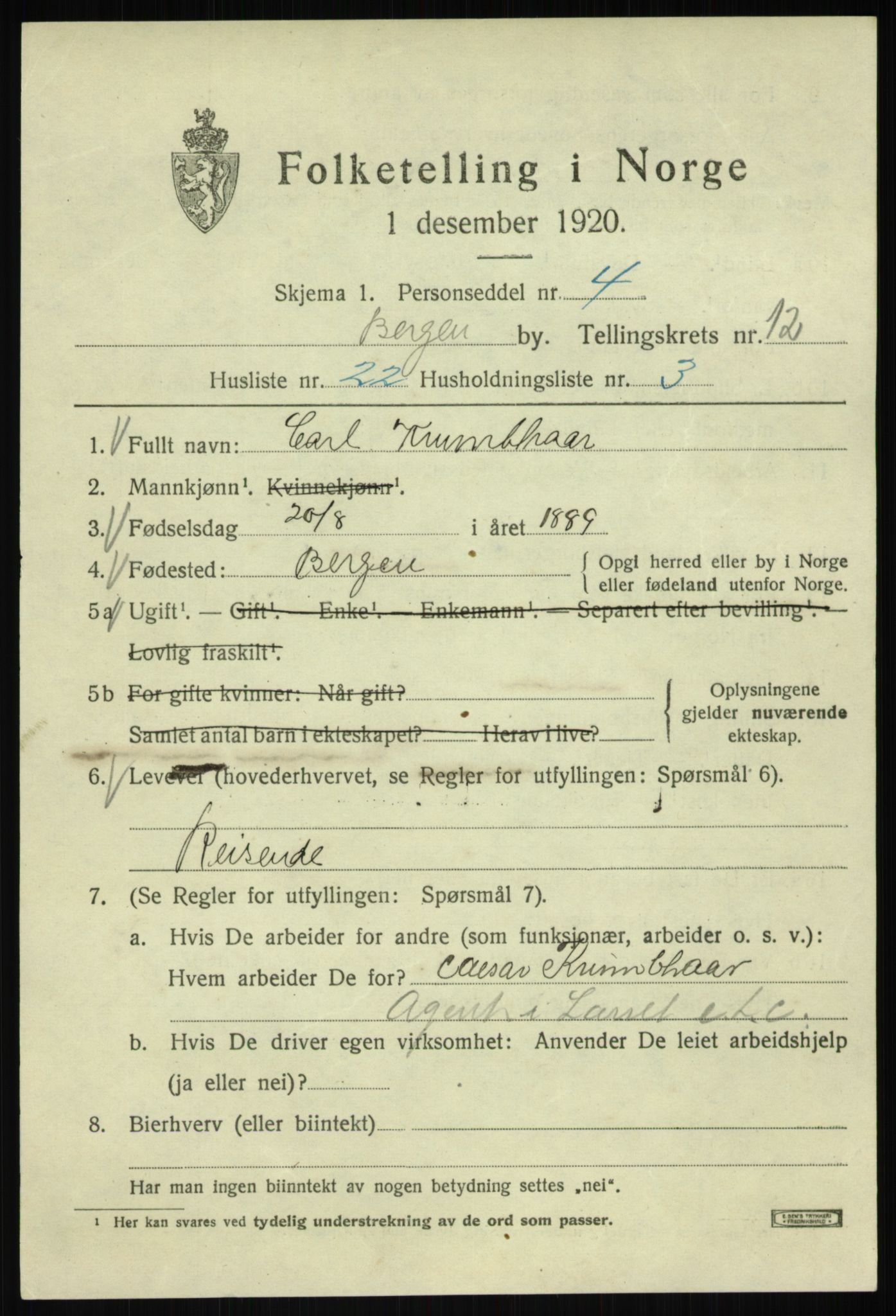 SAB, 1920 census for Bergen, 1920, p. 74324