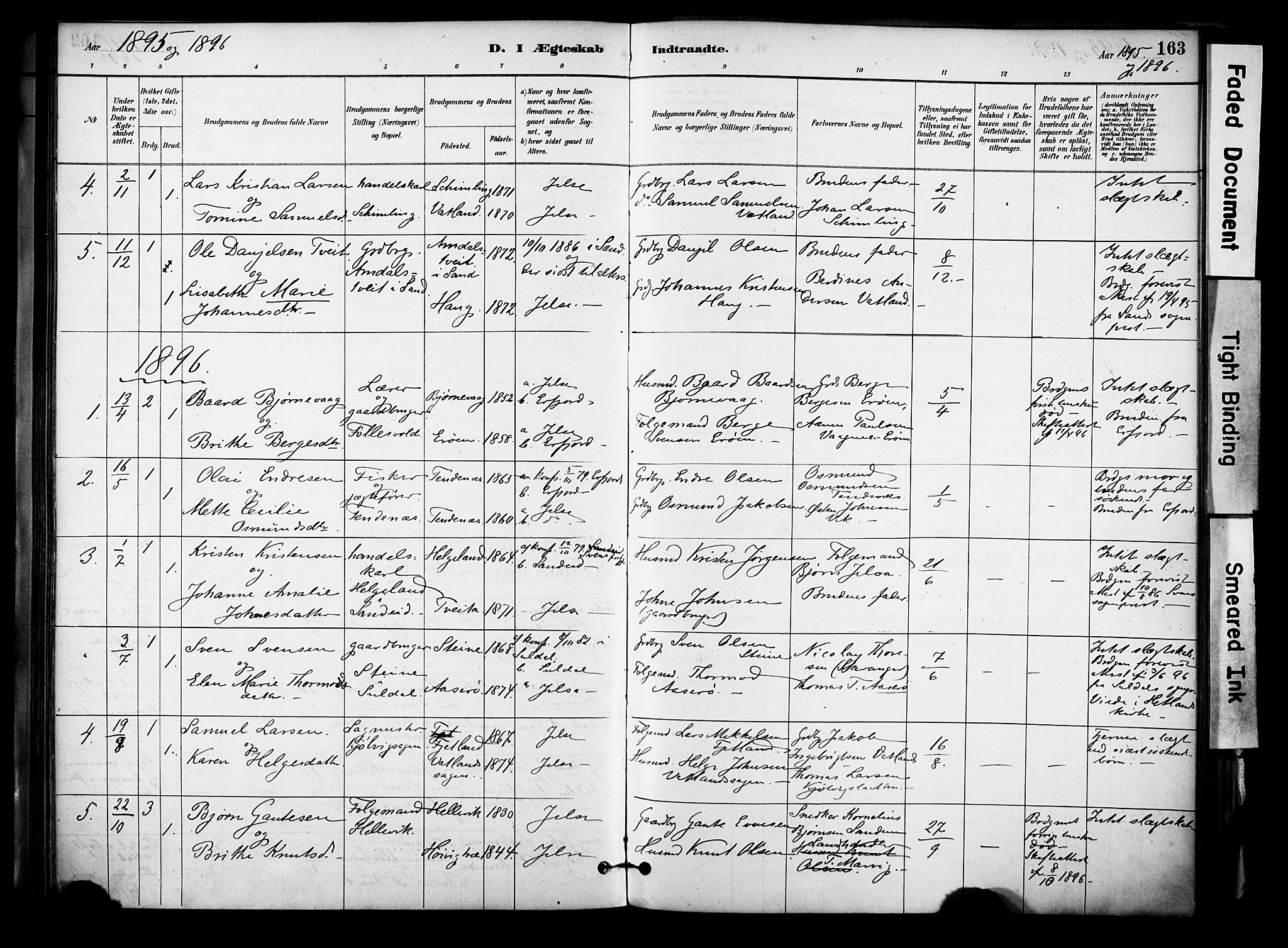 Jelsa sokneprestkontor, AV/SAST-A-101842/01/IV: Parish register (official) no. A 10, 1884-1906, p. 163