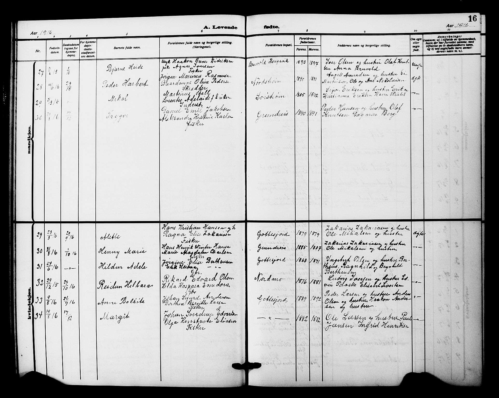 Tranøy sokneprestkontor, AV/SATØ-S-1313/I/Ia/Iab/L0023klokker: Parish register (copy) no. 23, 1913-1928, p. 16