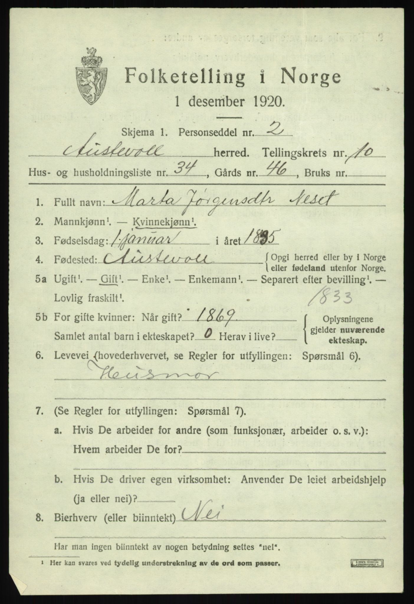 SAB, 1920 census for Austevoll, 1920, p. 6026