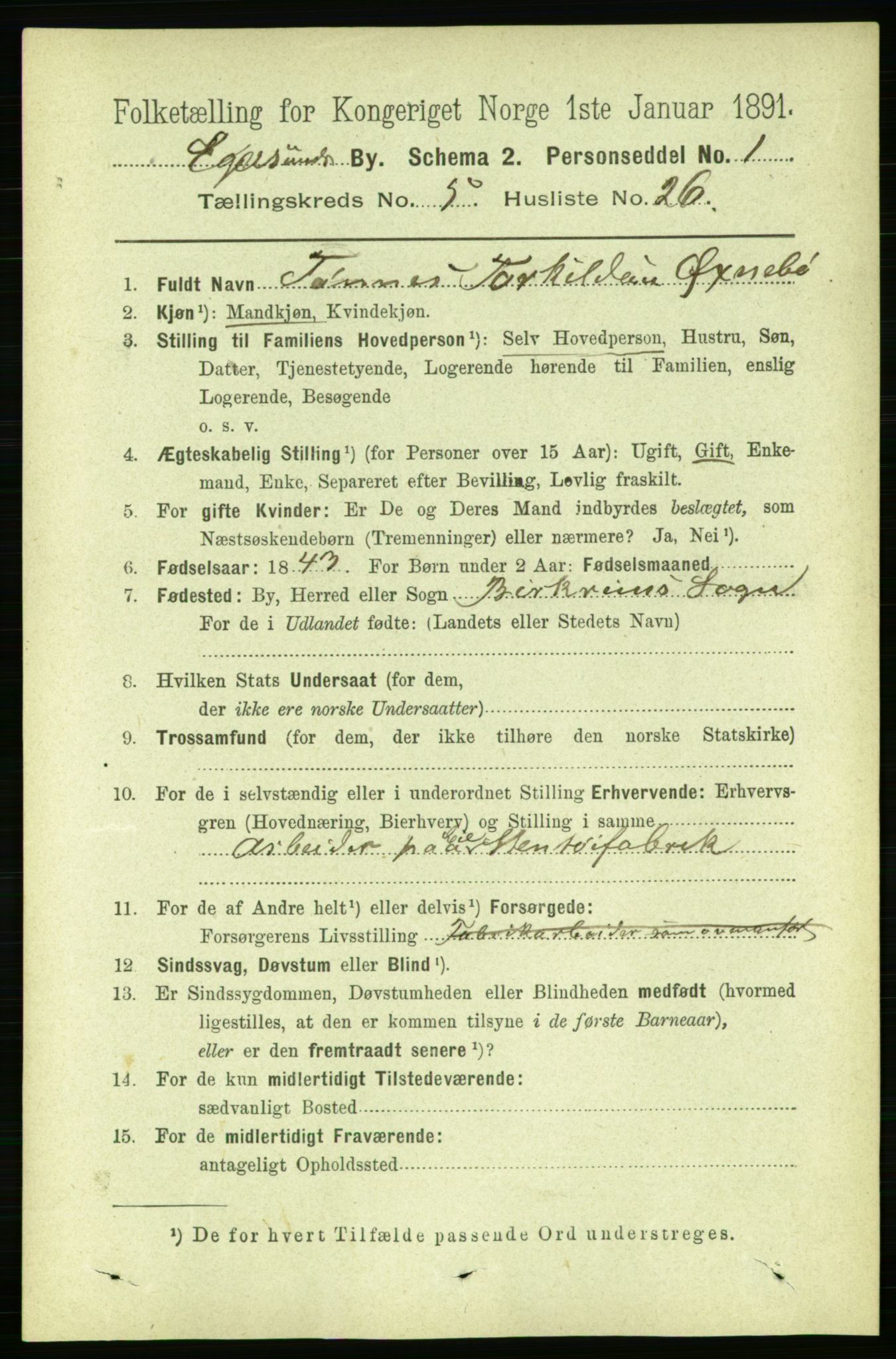 RA, 1891 census for 1101 Egersund, 1891, p. 972