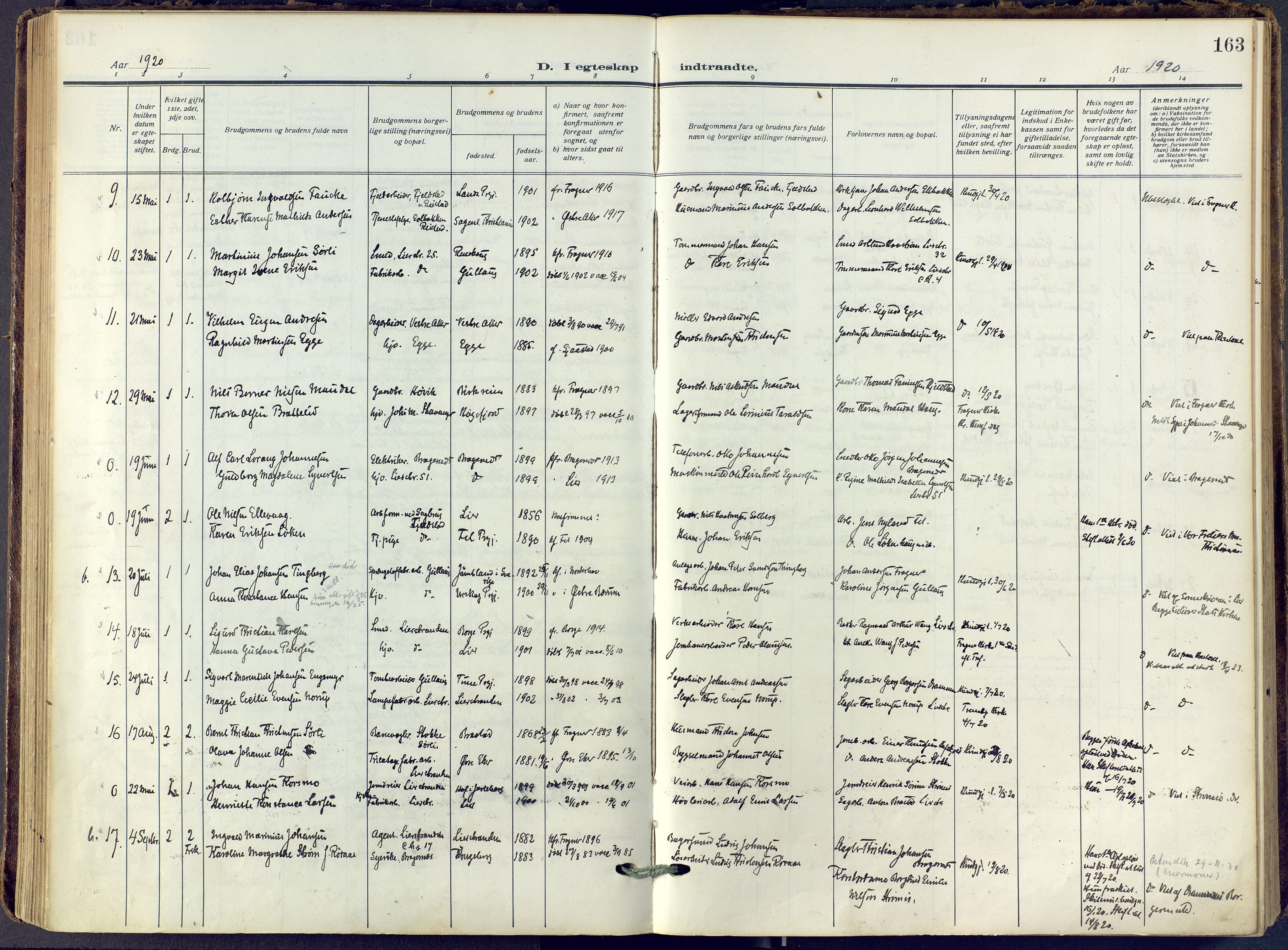 Lier kirkebøker, AV/SAKO-A-230/F/Fa/L0019: Parish register (official) no. I 19, 1918-1928, p. 163