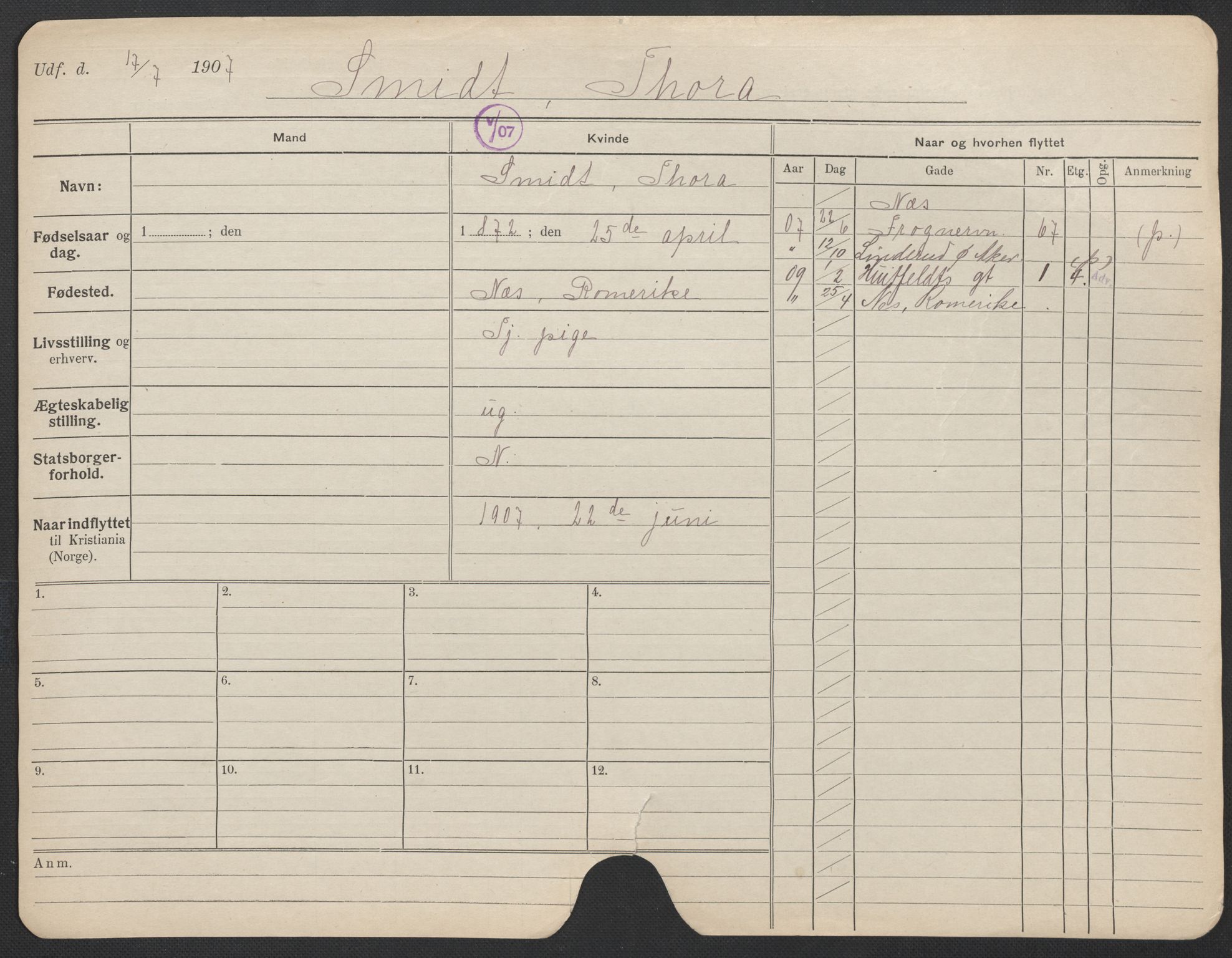 Oslo folkeregister, Registerkort, AV/SAO-A-11715/F/Fa/Fac/L0024: Kvinner, 1906-1914, p. 47a