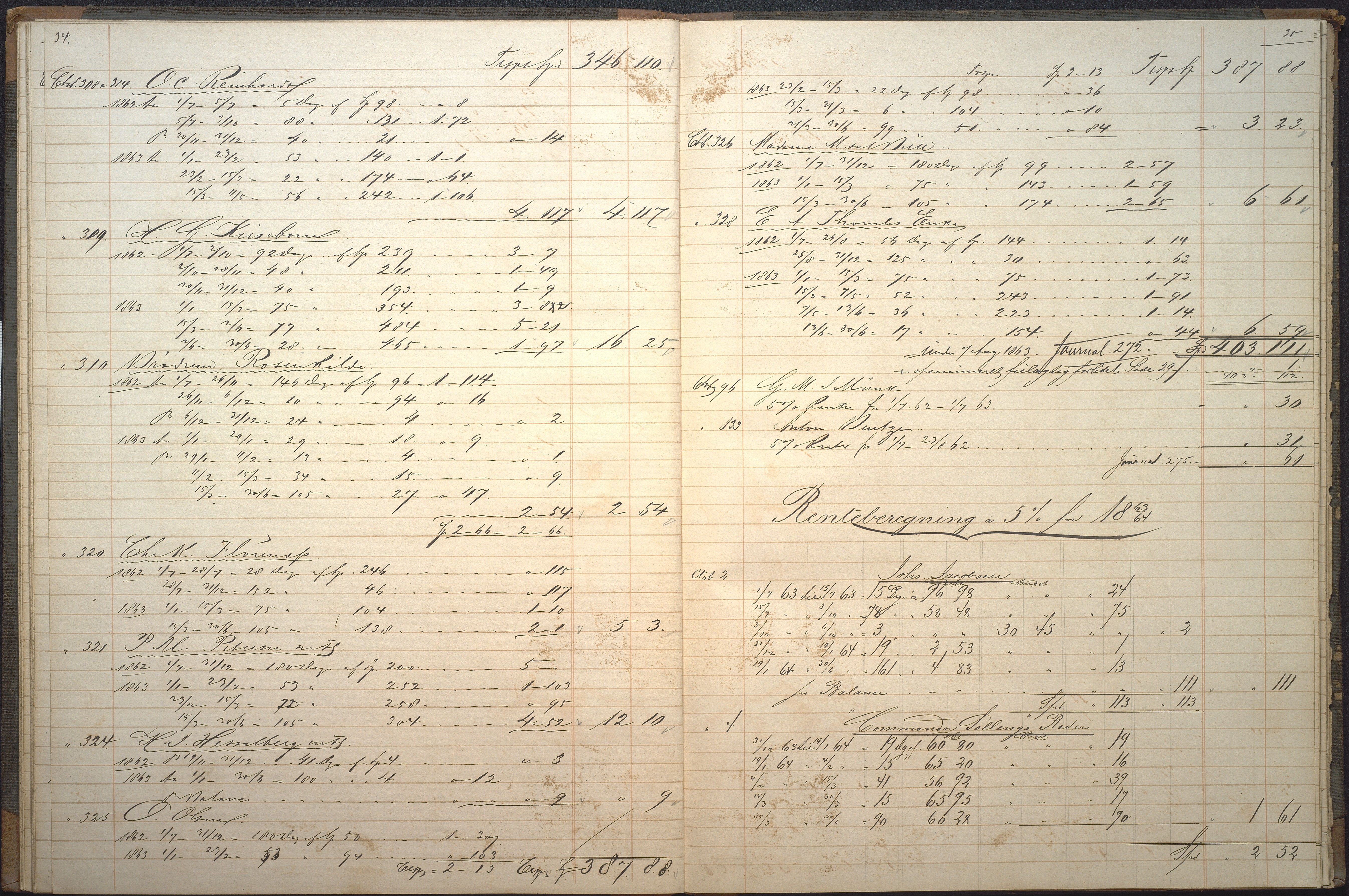 Agders Gjensidige Assuranceforening, AAKS/PA-1718/05/L0006: Renteprotokoll, seilavdeling, 1861-1867, p. 34-35