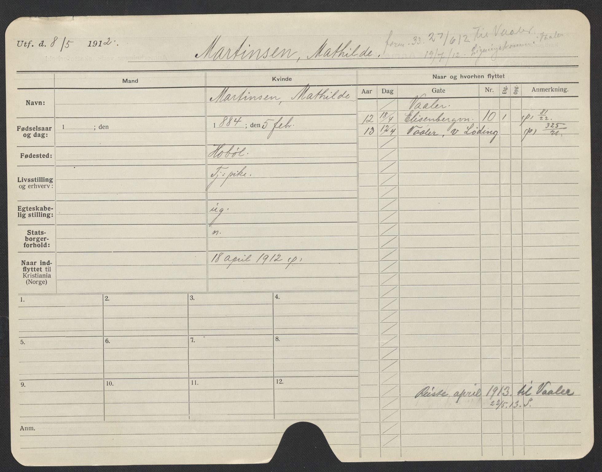 Oslo folkeregister, Registerkort, AV/SAO-A-11715/F/Fa/Fac/L0020: Kvinner, 1906-1914, p. 652a