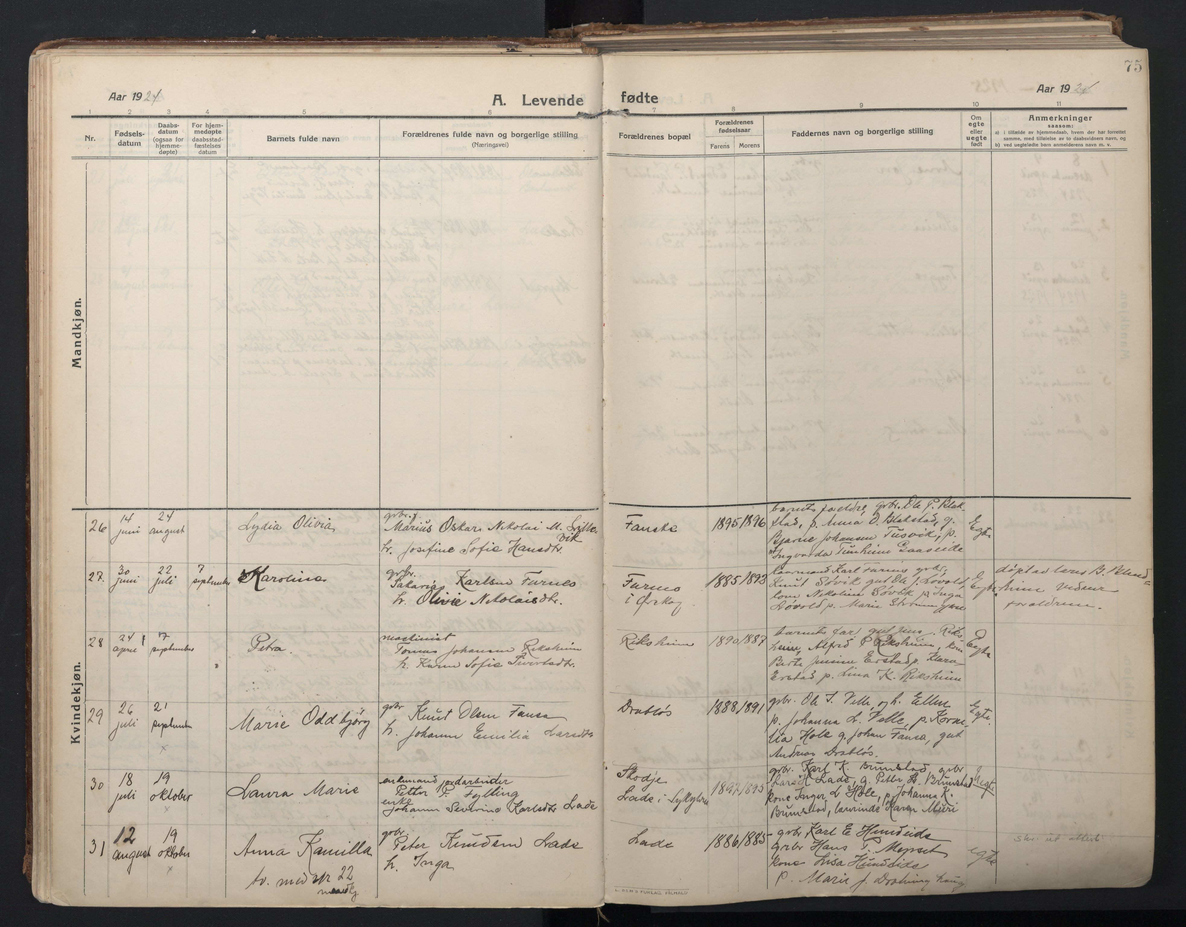 Ministerialprotokoller, klokkerbøker og fødselsregistre - Møre og Romsdal, AV/SAT-A-1454/523/L0337: Parish register (official) no. 523A04, 1911-1929, p. 75