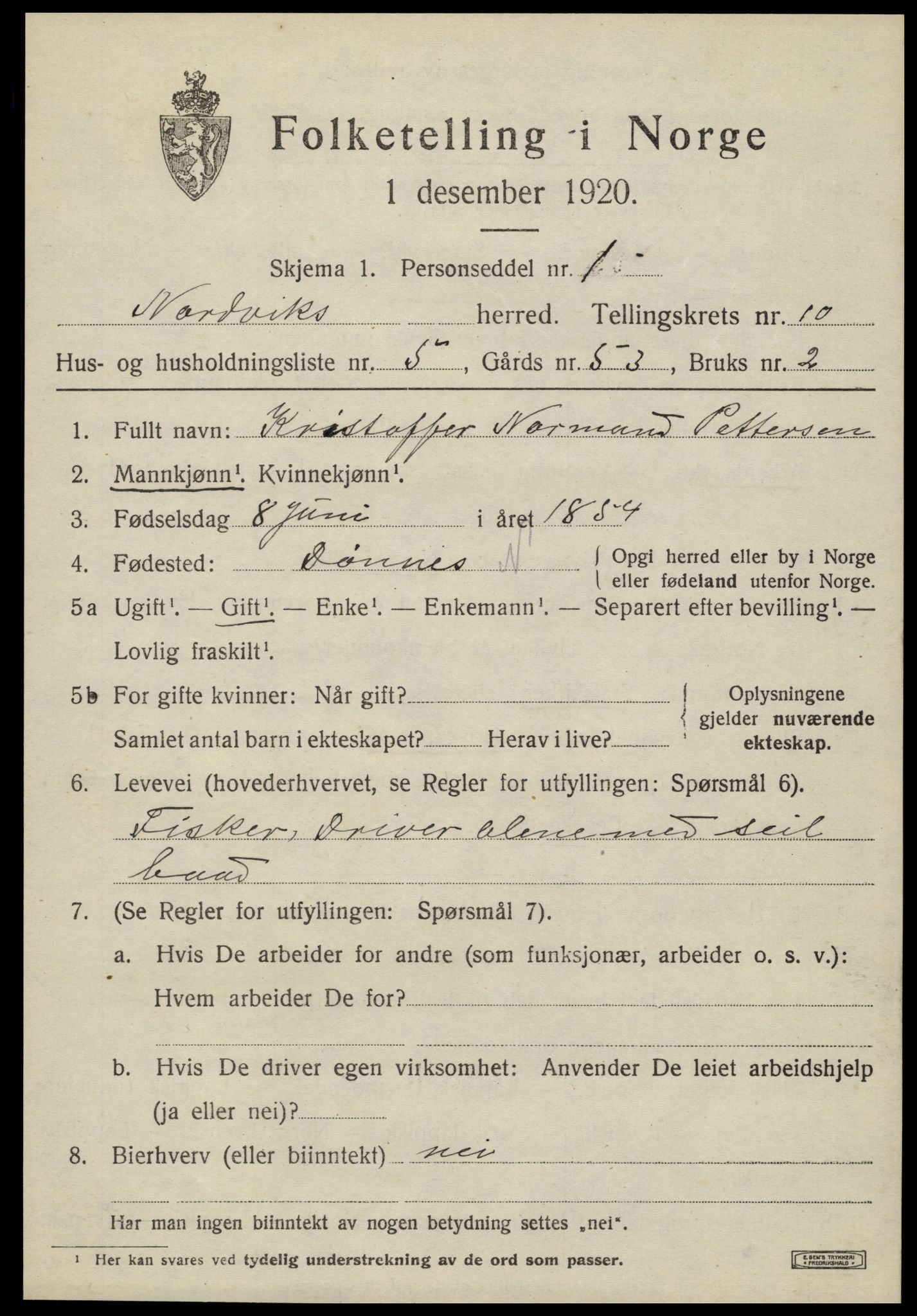 SAT, 1920 census for Nordvik, 1920, p. 3646