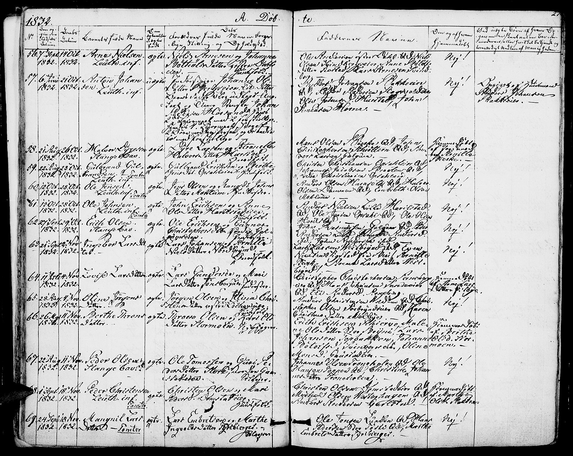 Romedal prestekontor, AV/SAH-PREST-004/K/L0003: Parish register (official) no. 3, 1829-1846, p. 27