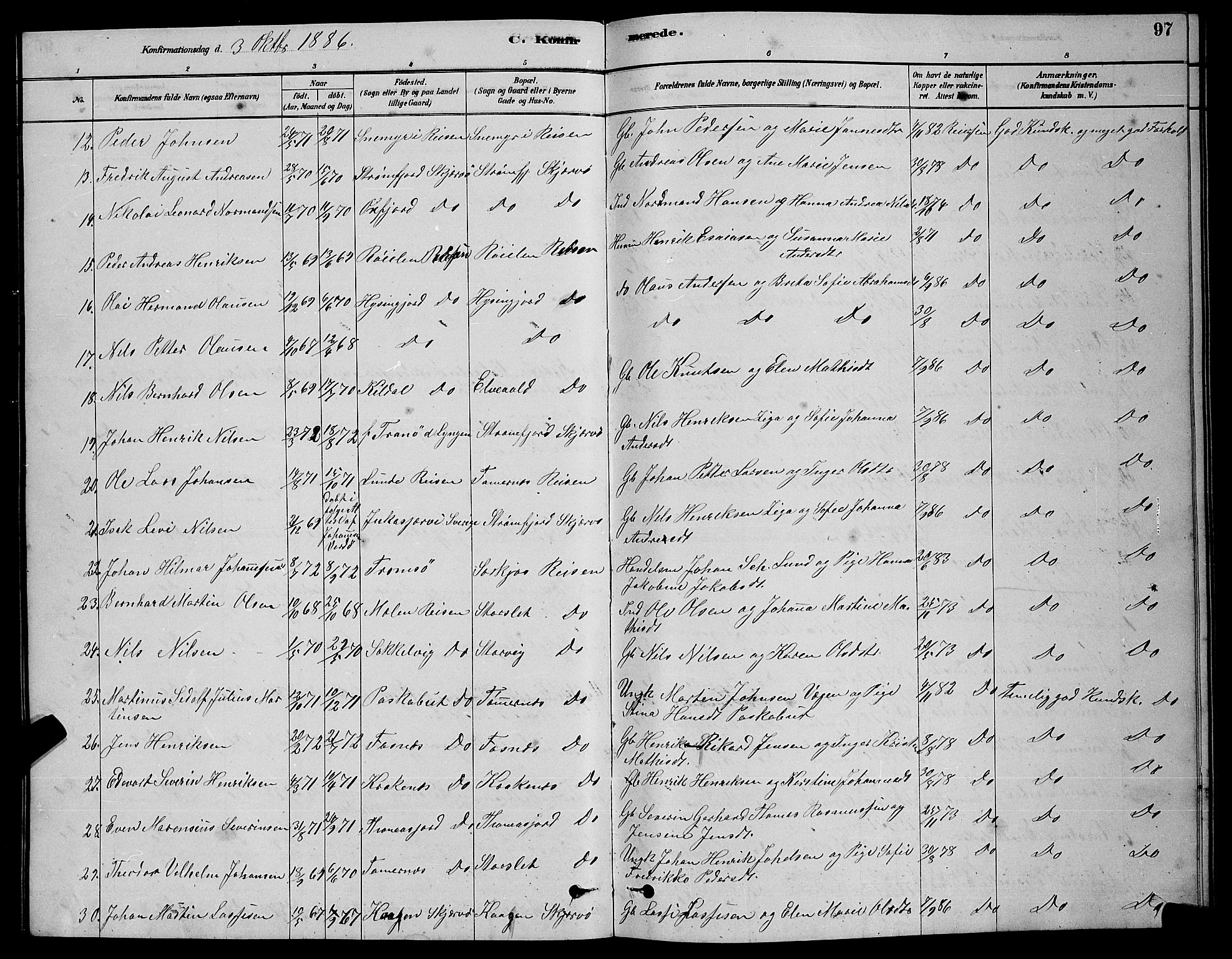 Skjervøy sokneprestkontor, SATØ/S-1300/H/Ha/Hab/L0020klokker: Parish register (copy) no. 20, 1878-1892, p. 97