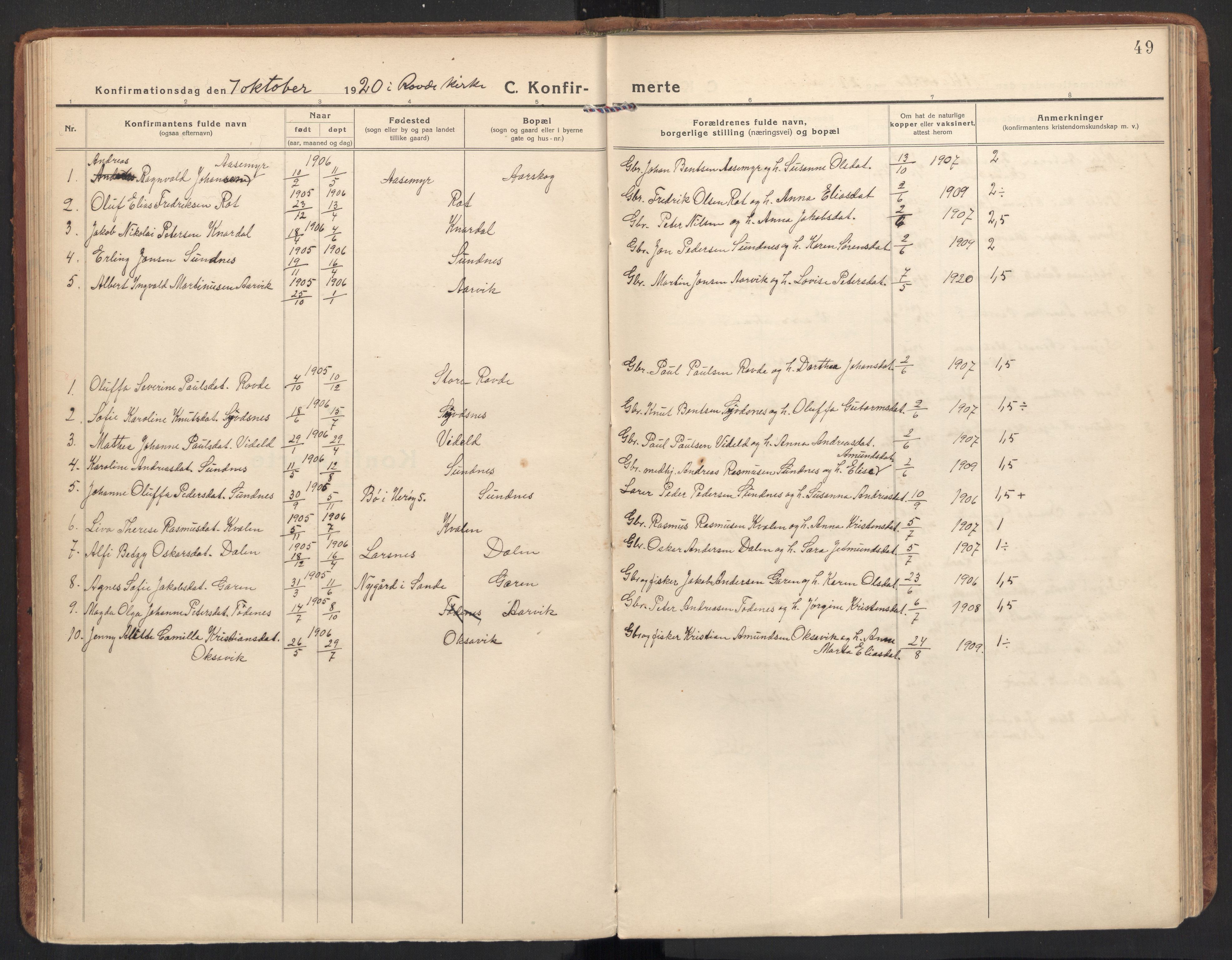 Ministerialprotokoller, klokkerbøker og fødselsregistre - Møre og Romsdal, AV/SAT-A-1454/504/L0058: Parish register (official) no. 504A05, 1920-1940, p. 49