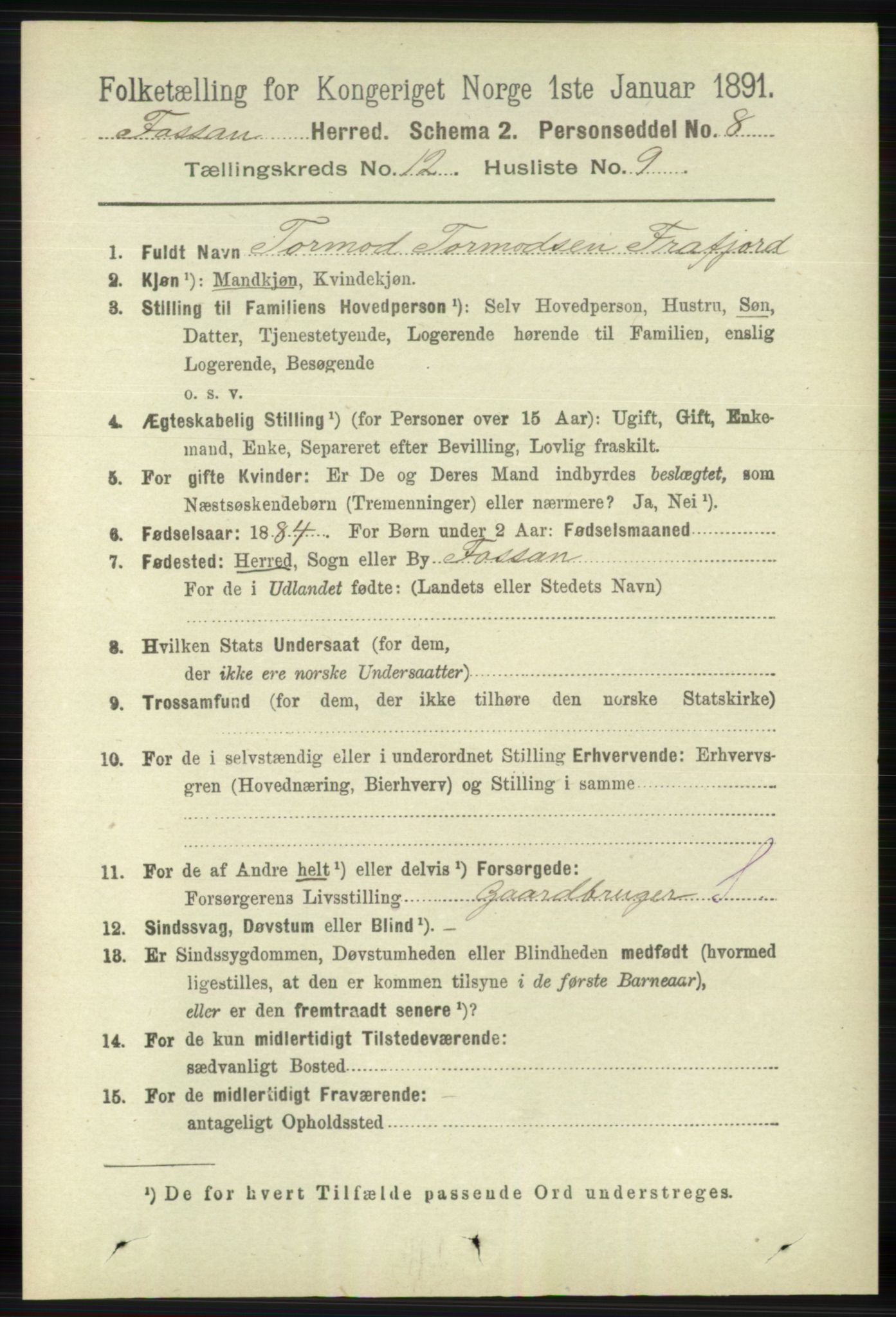 RA, 1891 census for 1129 Forsand, 1891, p. 2005