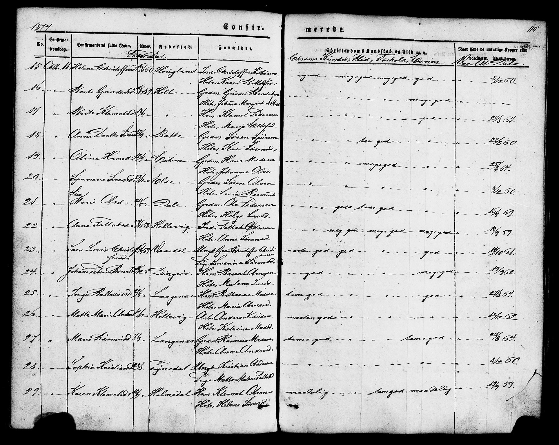 Fjaler sokneprestembete, SAB/A-79801/H/Haa/Haaa/L0008: Parish register (official) no. A 8, 1850-1886, p. 110