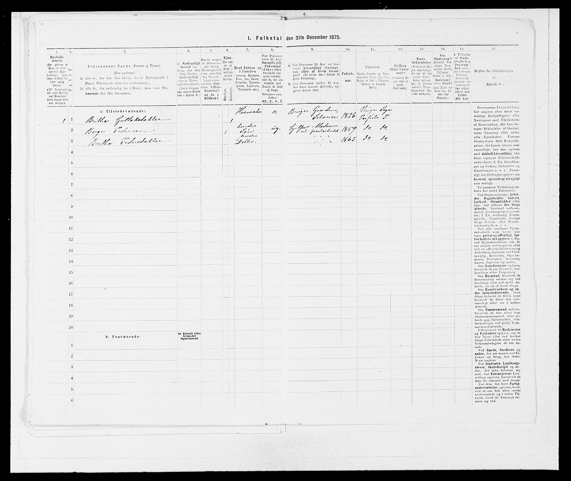 SAB, 1875 census for 1236P Vossestrand, 1875, p. 198