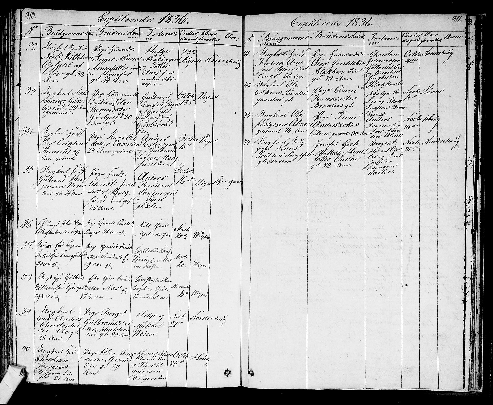 Norderhov kirkebøker, AV/SAKO-A-237/F/Fa/L0009: Parish register (official) no. 9, 1819-1837, p. 910-911