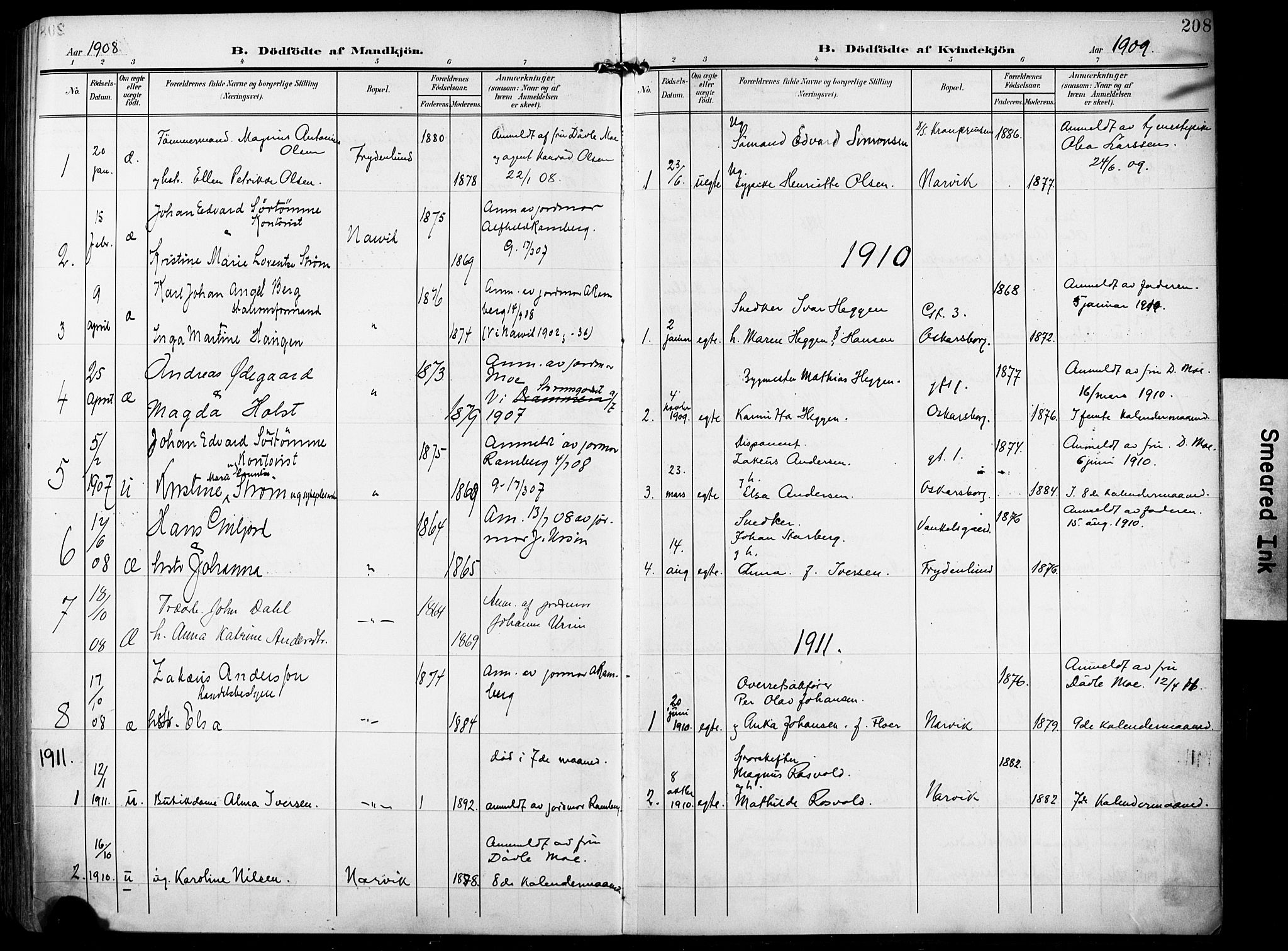 Ministerialprotokoller, klokkerbøker og fødselsregistre - Nordland, AV/SAT-A-1459/871/L0994: Parish register (official) no. 871A10, 1902-1910, p. 208