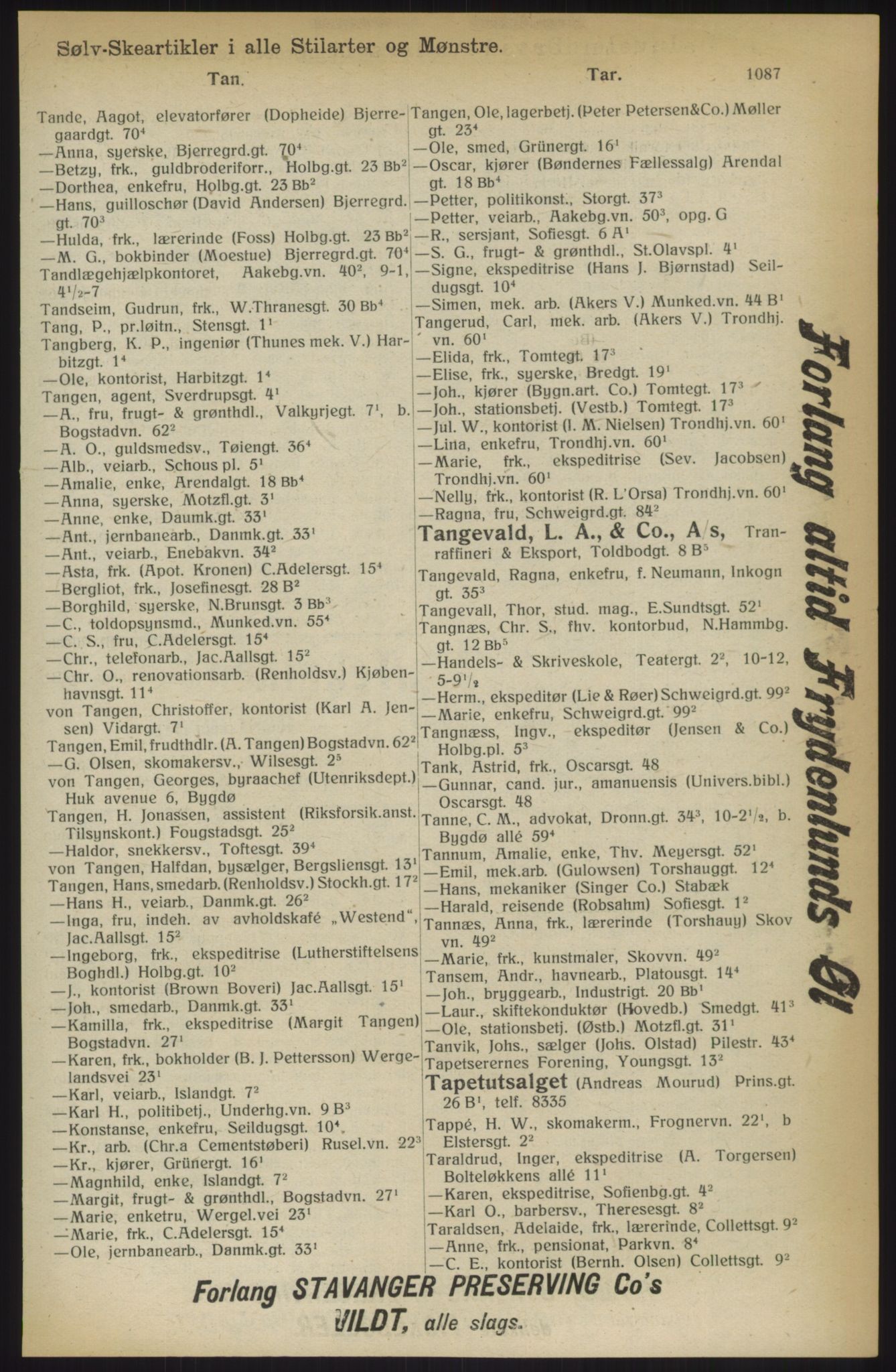 Kristiania/Oslo adressebok, PUBL/-, 1914, p. 1087