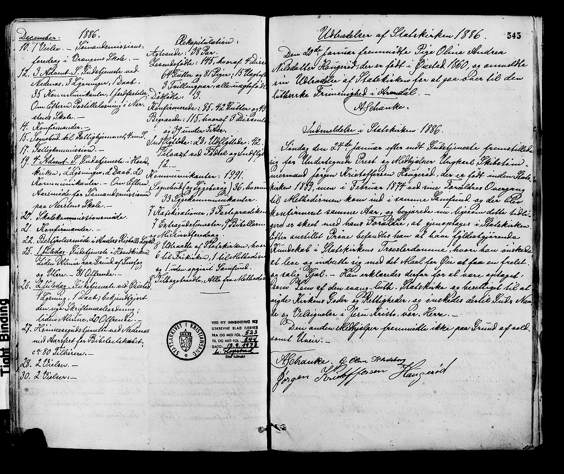 Øyestad sokneprestkontor, SAK/1111-0049/F/Fa/L0016: Parish register (official) no. A 16, 1874-1886, p. 545