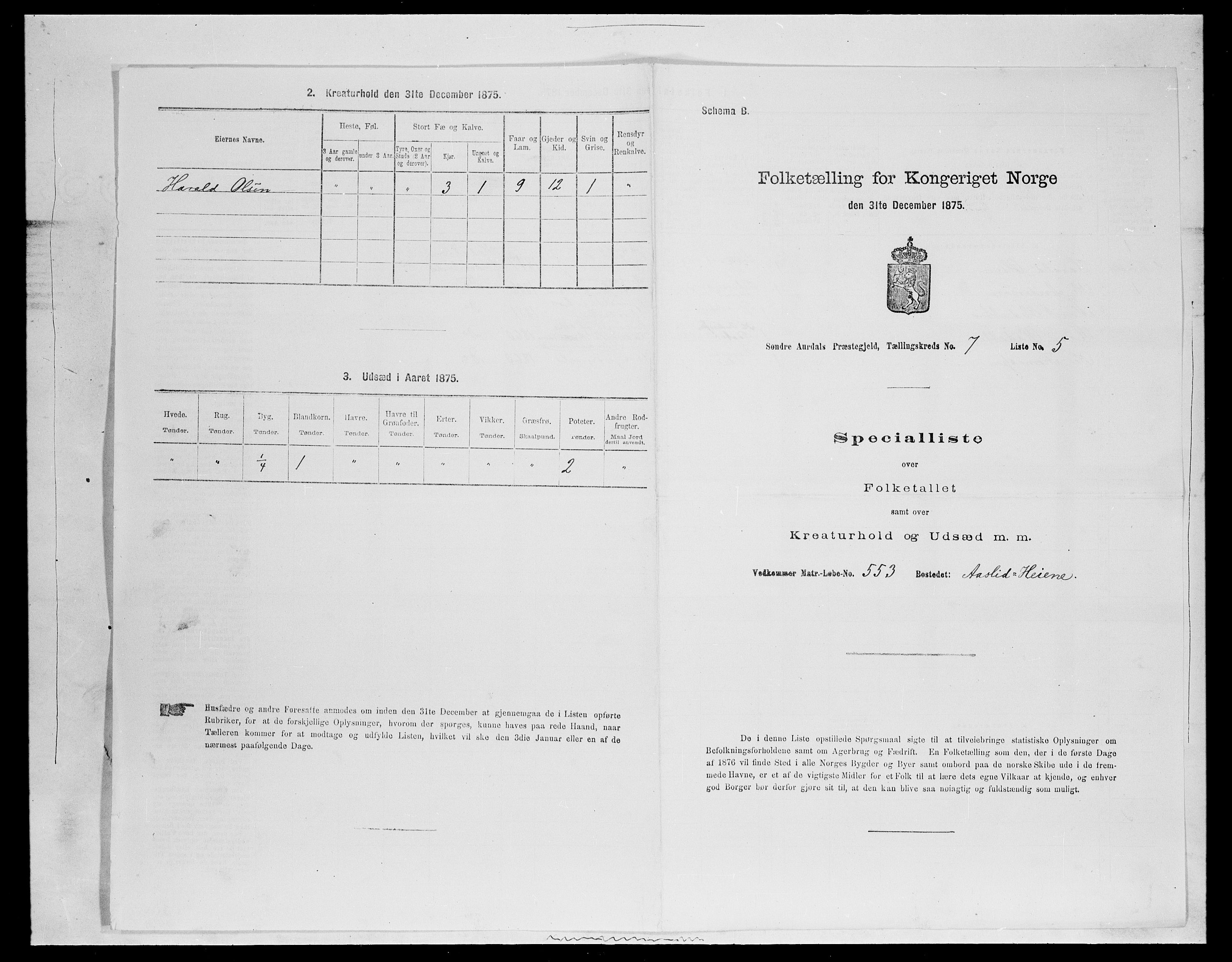 SAH, 1875 census for 0540P Sør-Aurdal, 1875, p. 1158