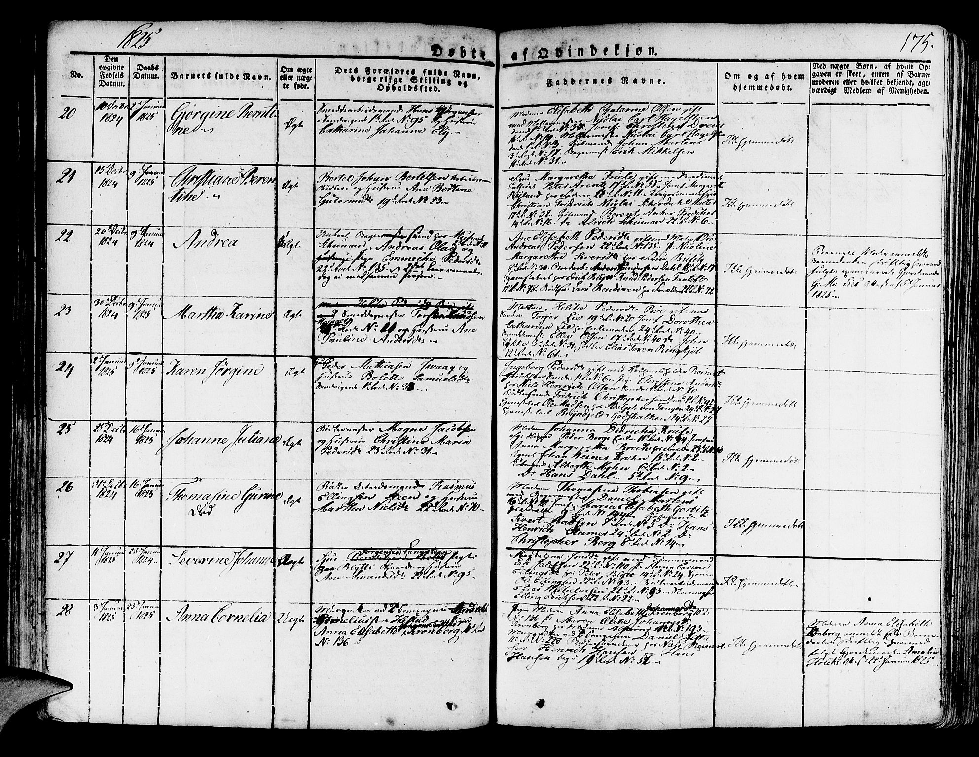 Korskirken sokneprestembete, SAB/A-76101/H/Haa/L0014: Parish register (official) no. A 14, 1823-1835, p. 175