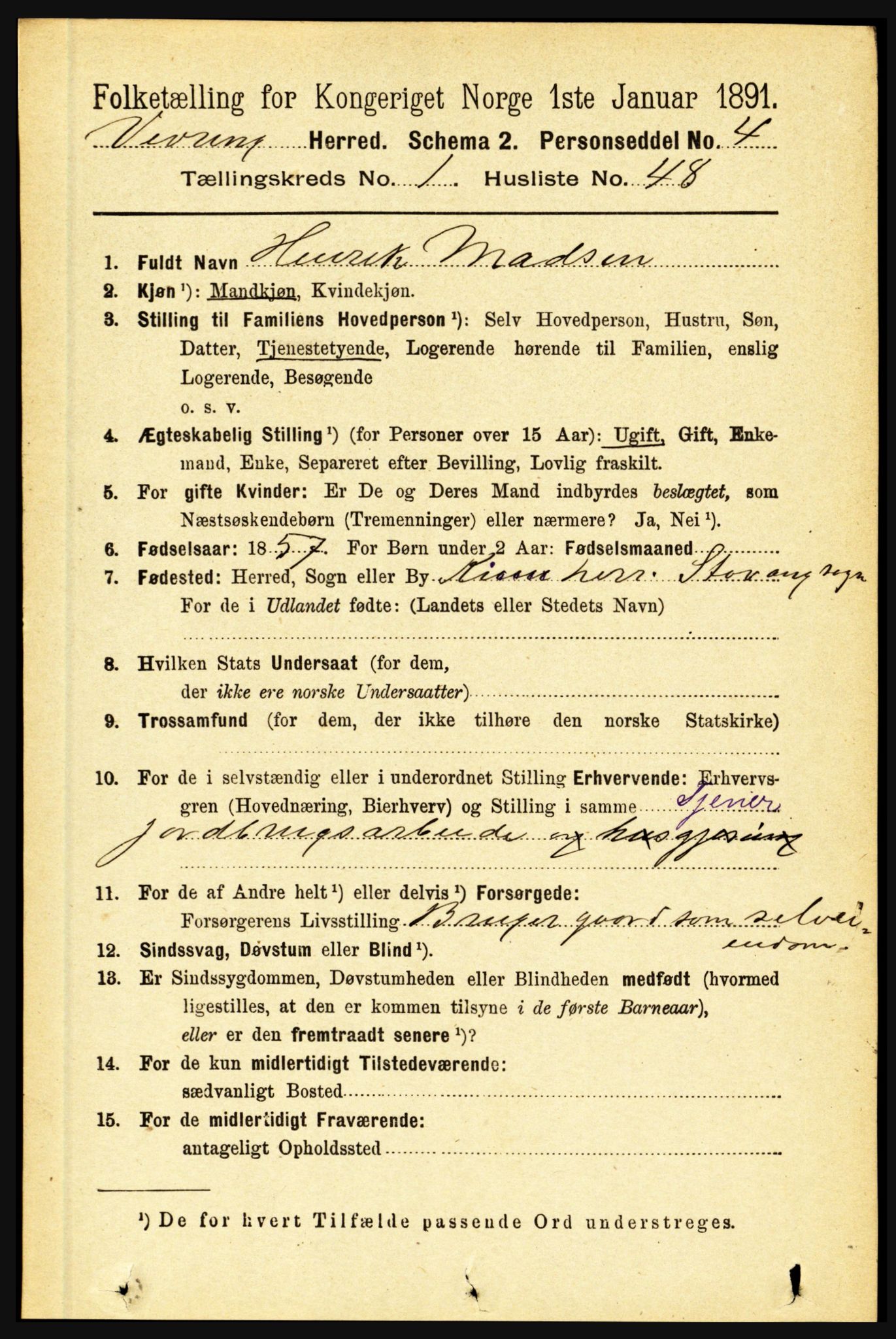 RA, 1891 census for 1434 Vevring, 1891, p. 350