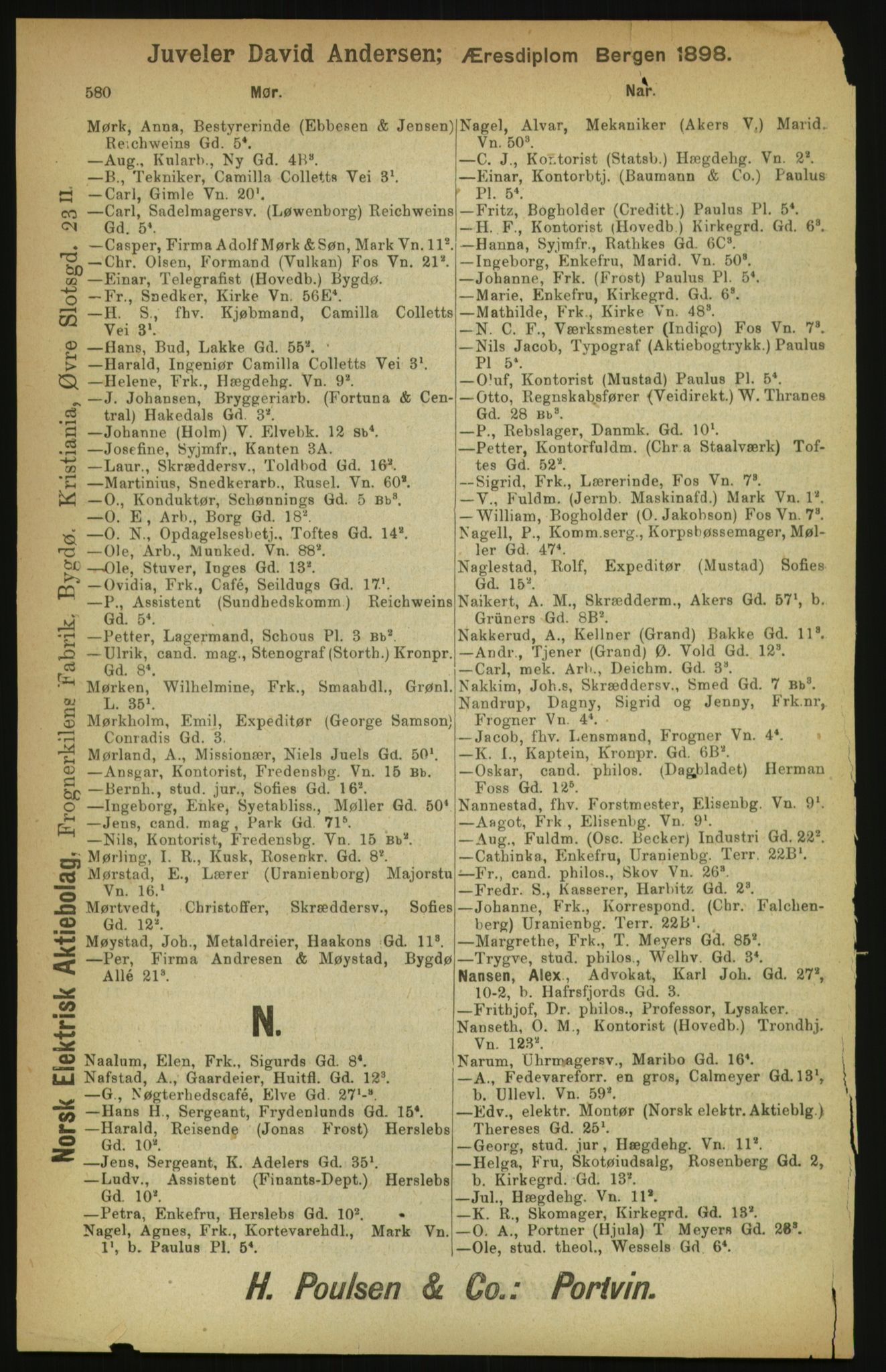 Kristiania/Oslo adressebok, PUBL/-, 1900, p. 580