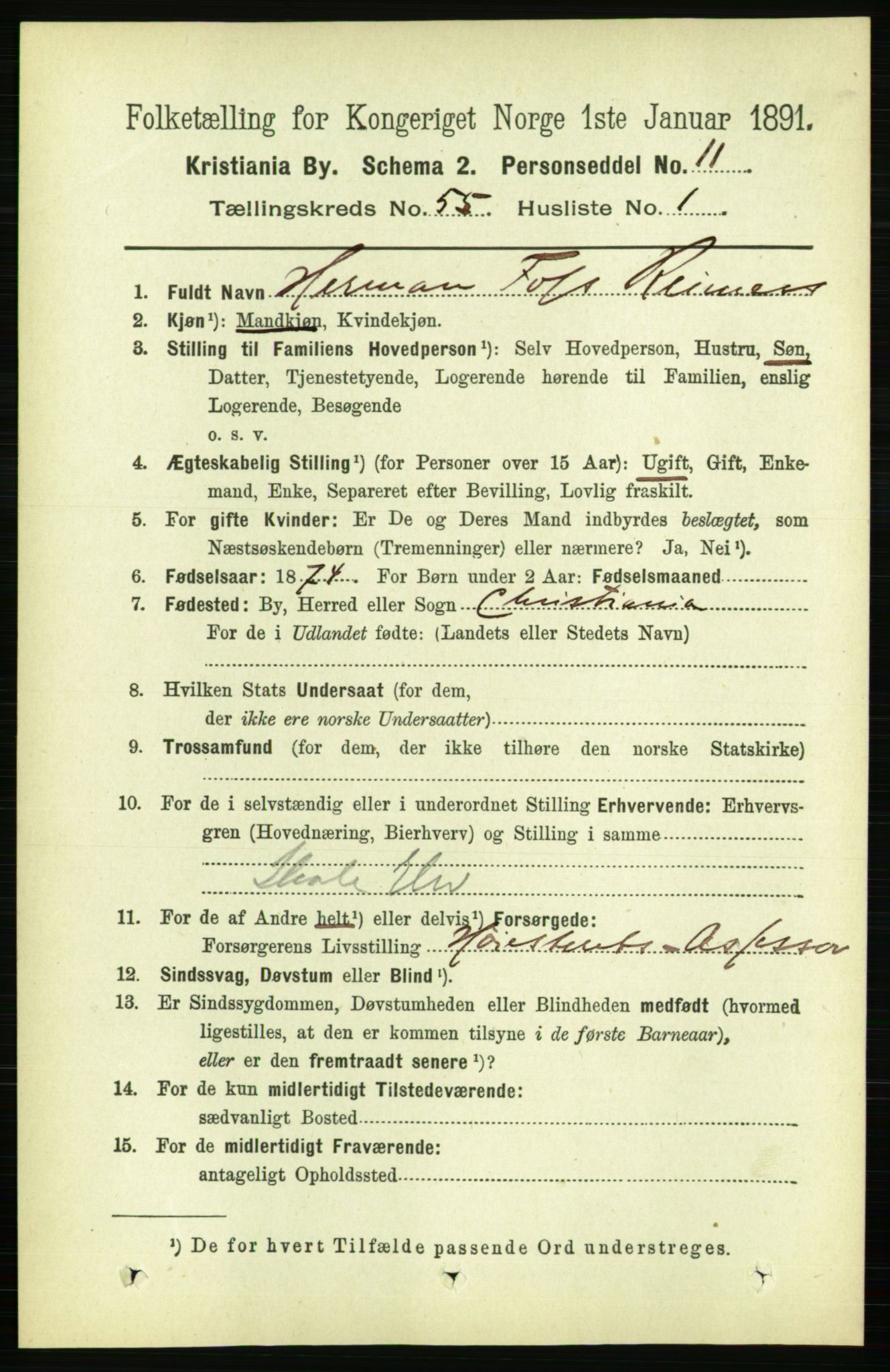 RA, 1891 census for 0301 Kristiania, 1891, p. 30087