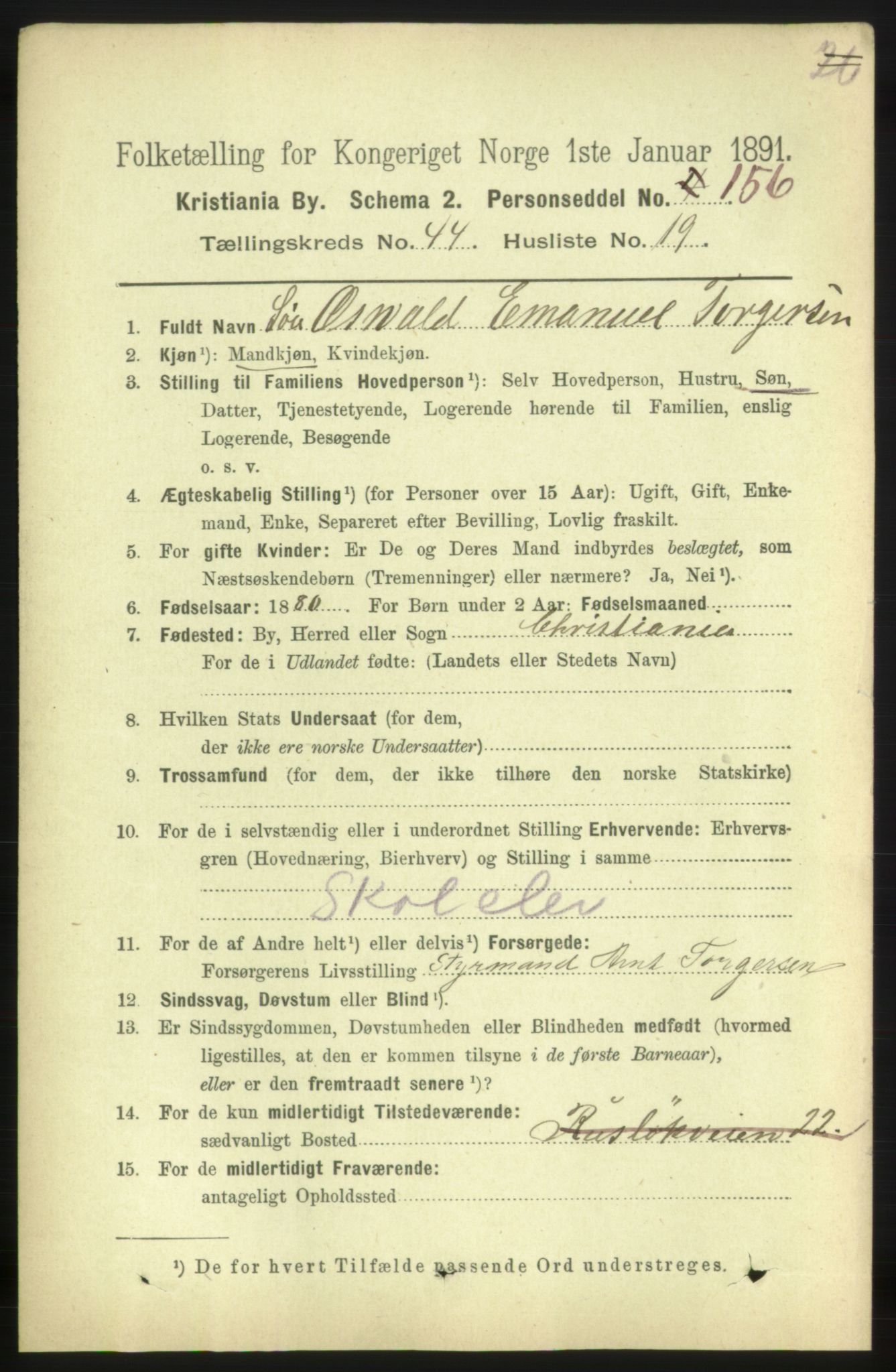 RA, 1891 census for 0301 Kristiania, 1891, p. 27478