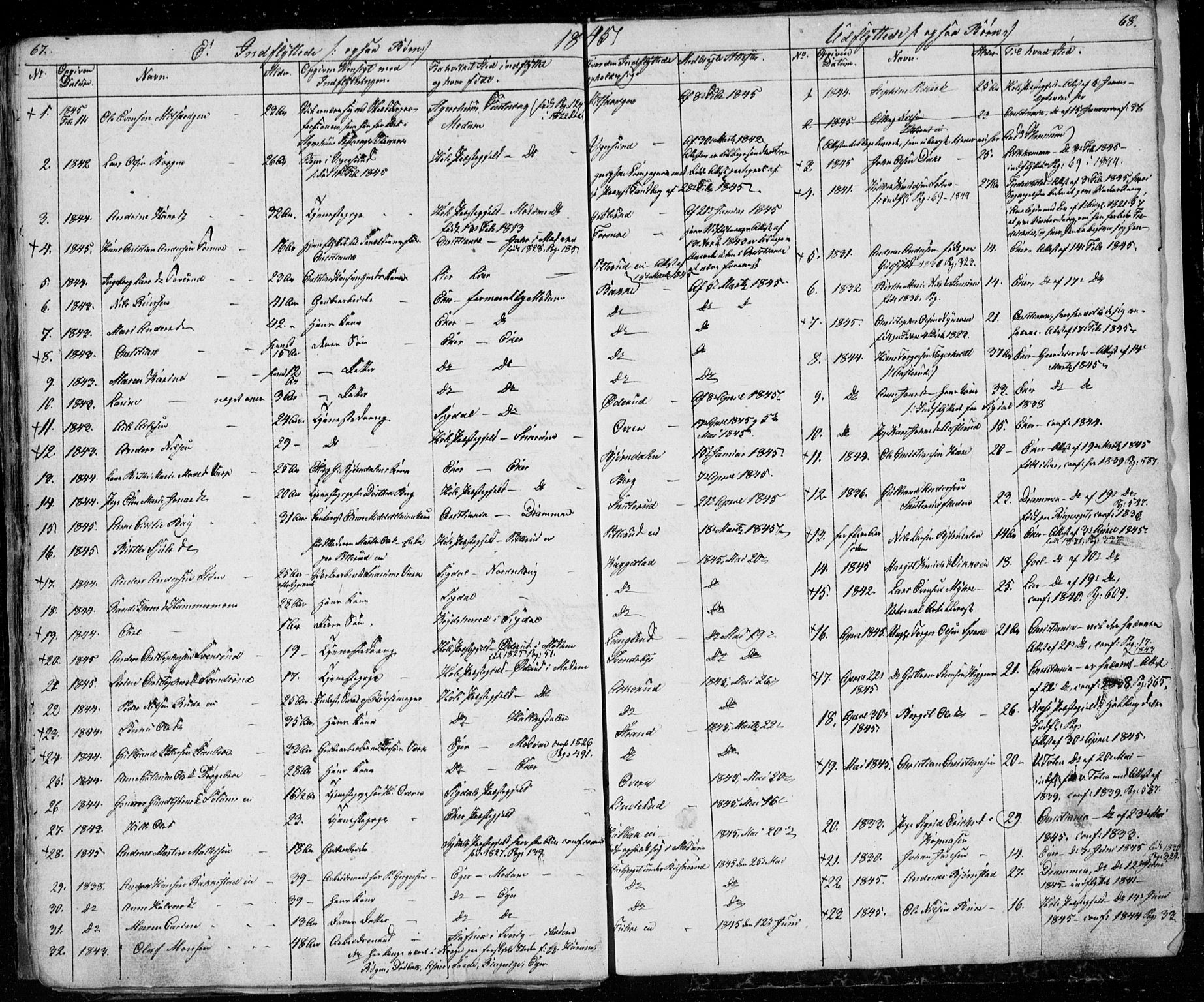 Modum kirkebøker, SAKO/A-234/G/Ga/L0004: Parish register (copy) no. I 4, 1843-1846, p. 67-68