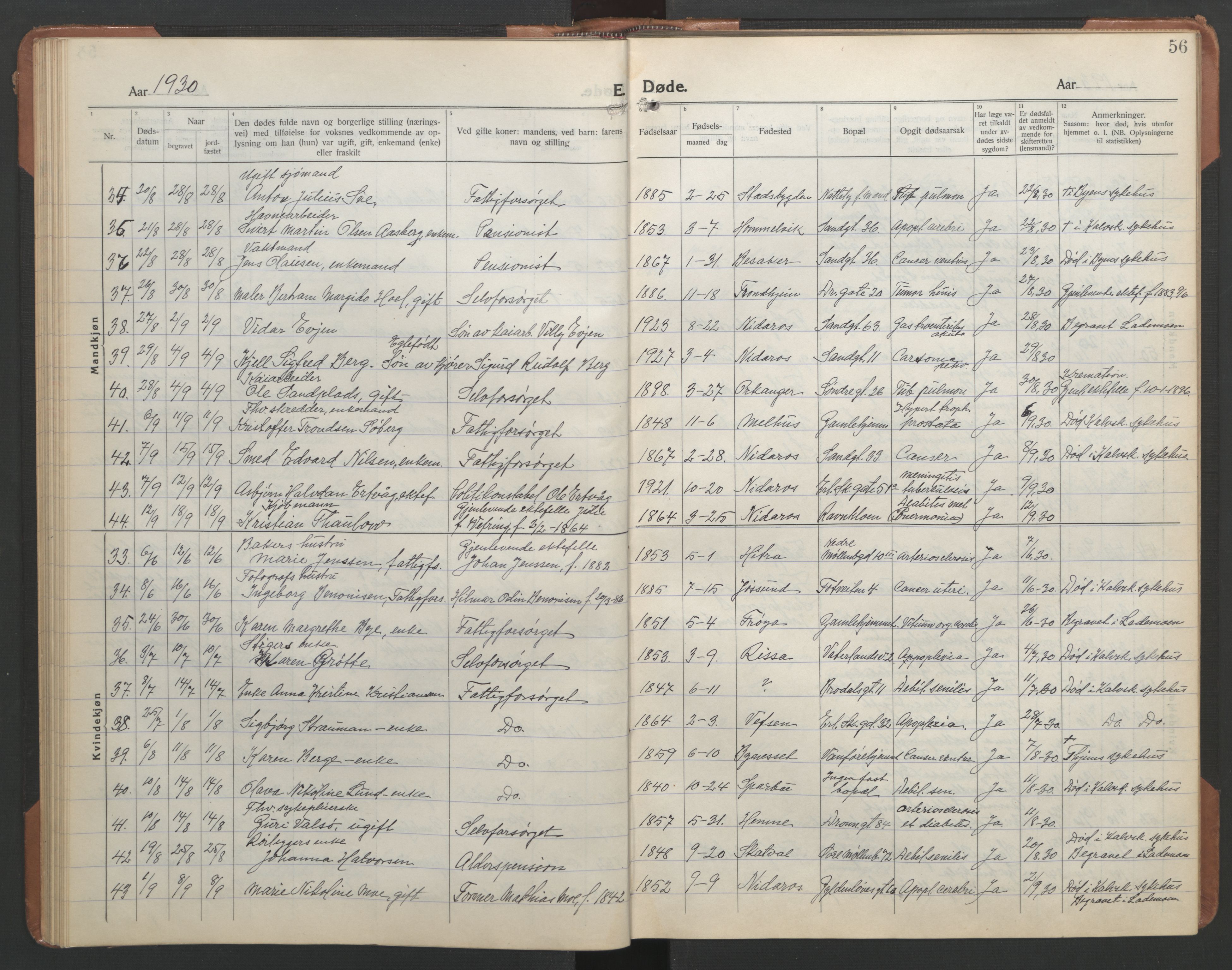 Ministerialprotokoller, klokkerbøker og fødselsregistre - Sør-Trøndelag, SAT/A-1456/602/L0150: Parish register (copy) no. 602C18, 1922-1949, p. 56