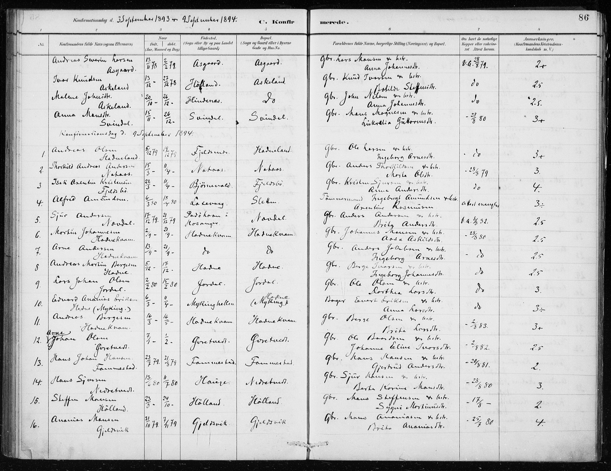 Lindås Sokneprestembete, SAB/A-76701/H/Haa: Parish register (official) no. F  1, 1886-1897, p. 86