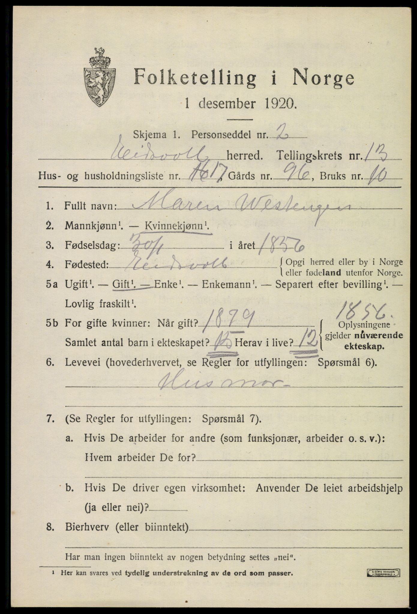 SAO, 1920 census for Eidsvoll, 1920, p. 20151