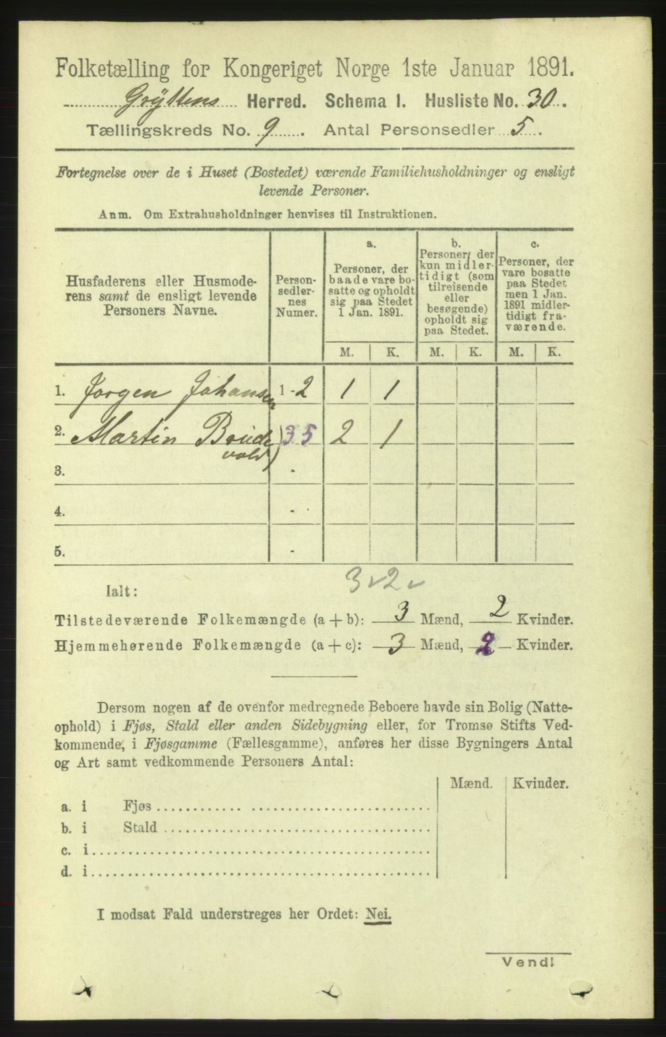 RA, 1891 census for 1539 Grytten, 1891, p. 3352