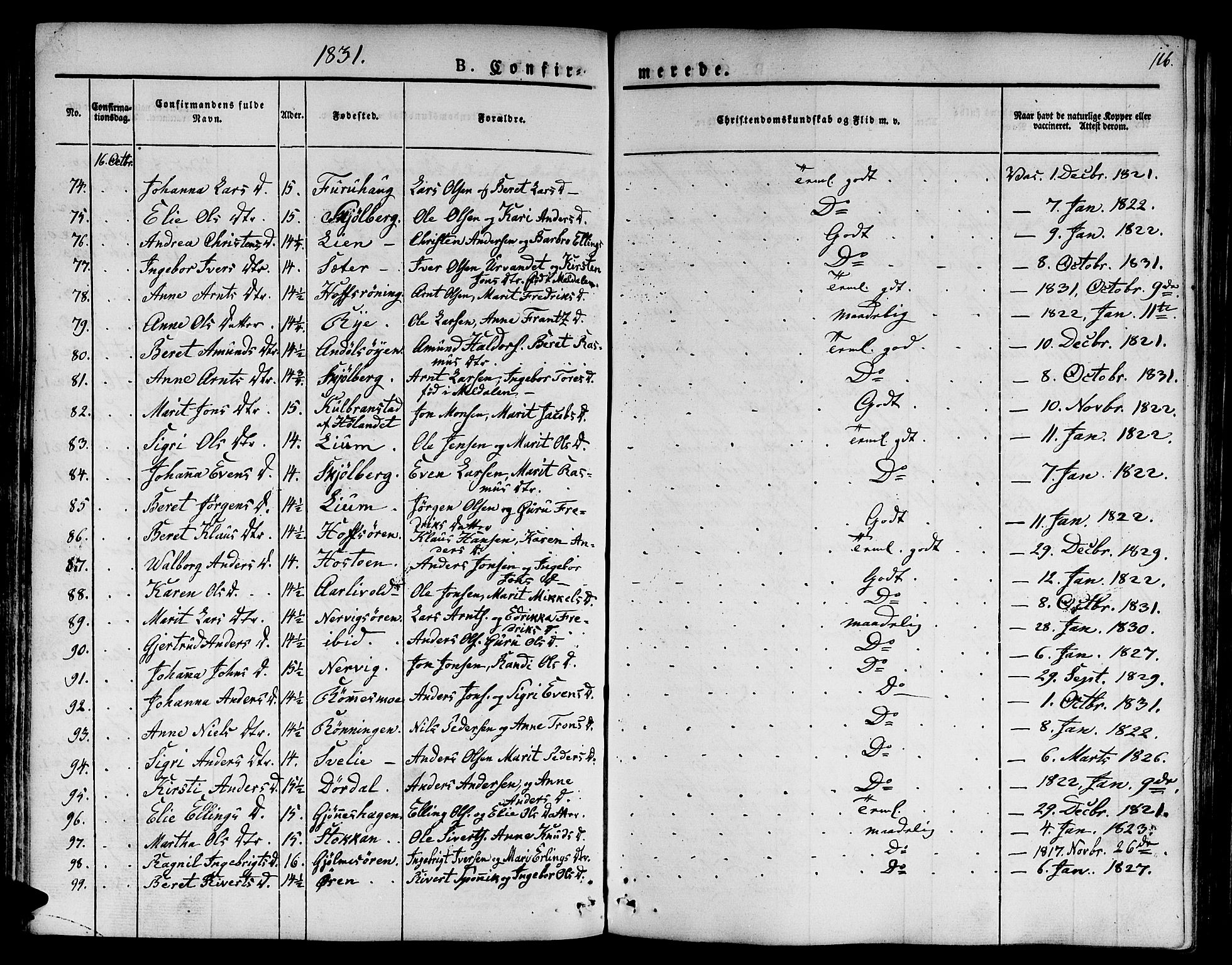 Ministerialprotokoller, klokkerbøker og fødselsregistre - Sør-Trøndelag, SAT/A-1456/668/L0804: Parish register (official) no. 668A04, 1826-1839, p. 116