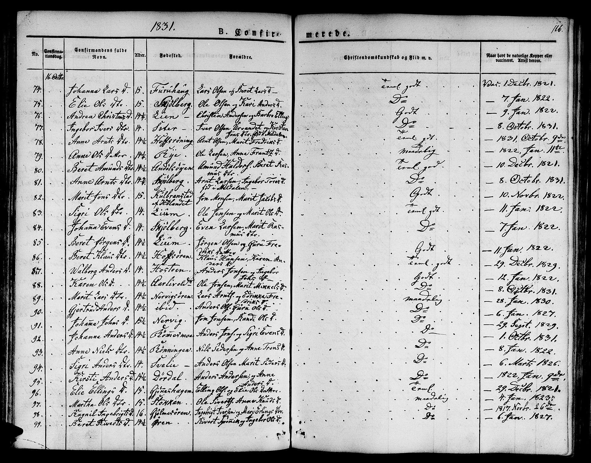 Ministerialprotokoller, klokkerbøker og fødselsregistre - Sør-Trøndelag, AV/SAT-A-1456/668/L0804: Parish register (official) no. 668A04, 1826-1839, p. 116