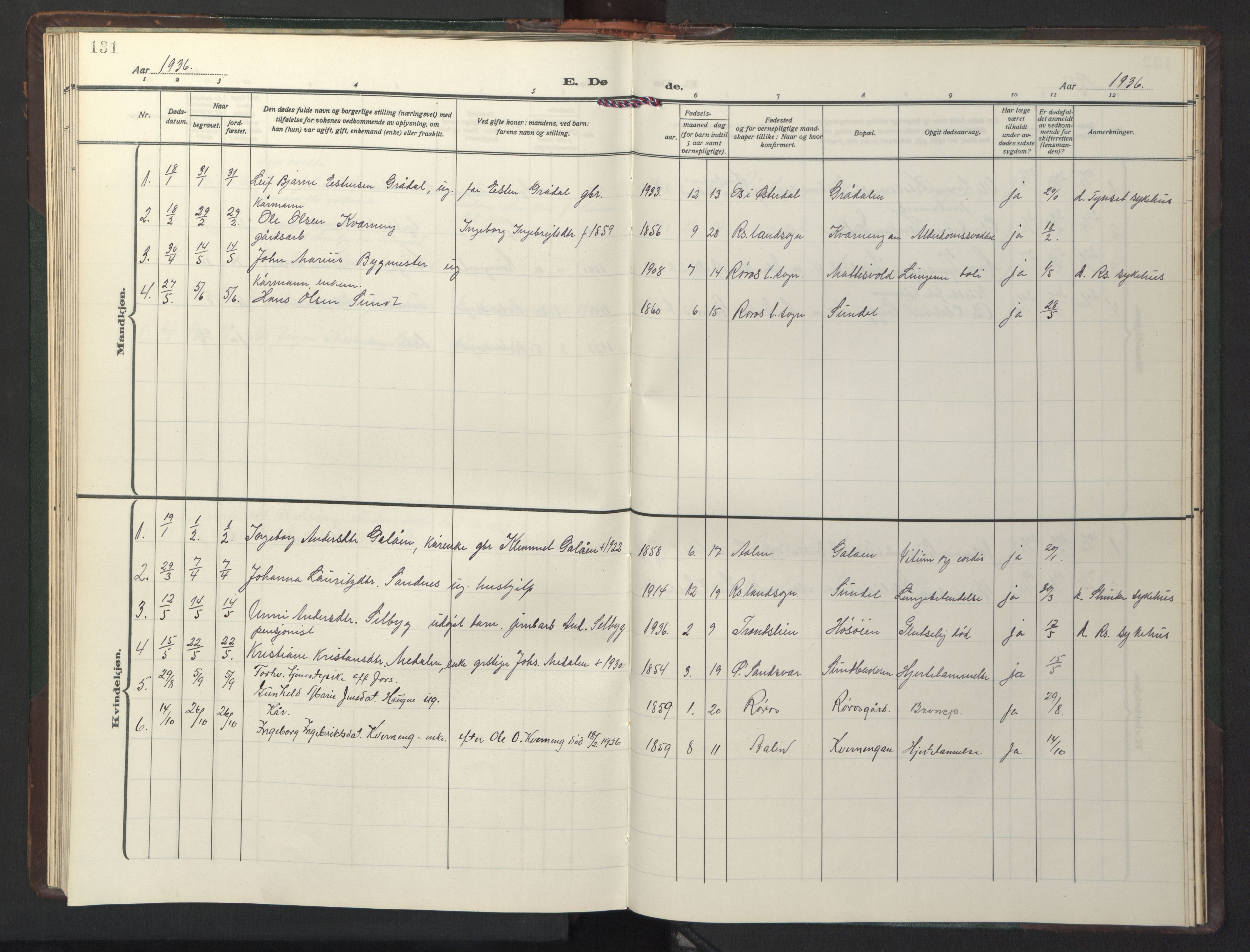 Ministerialprotokoller, klokkerbøker og fødselsregistre - Sør-Trøndelag, AV/SAT-A-1456/681/L0944: Parish register (copy) no. 681C08, 1926-1954, p. 131